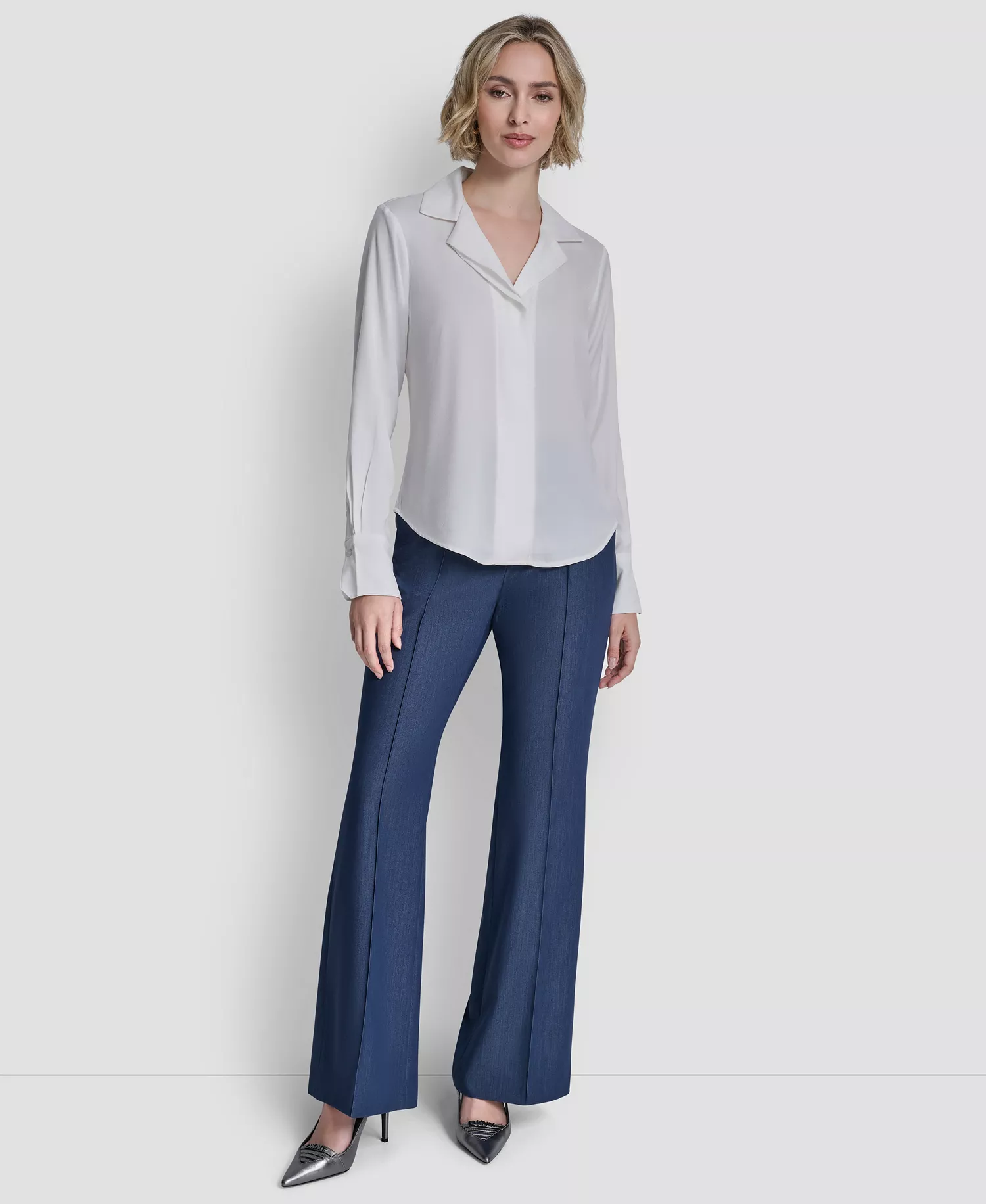 Women's Collared Button-Up Blouse - Ivory - L