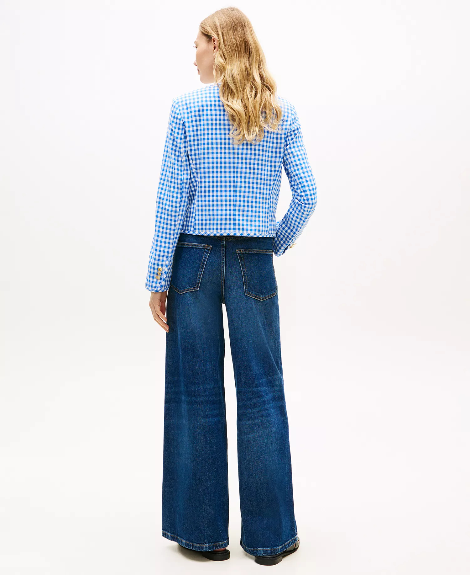 Women's Gingham Crewneck Lady Jacket - Blue - 10