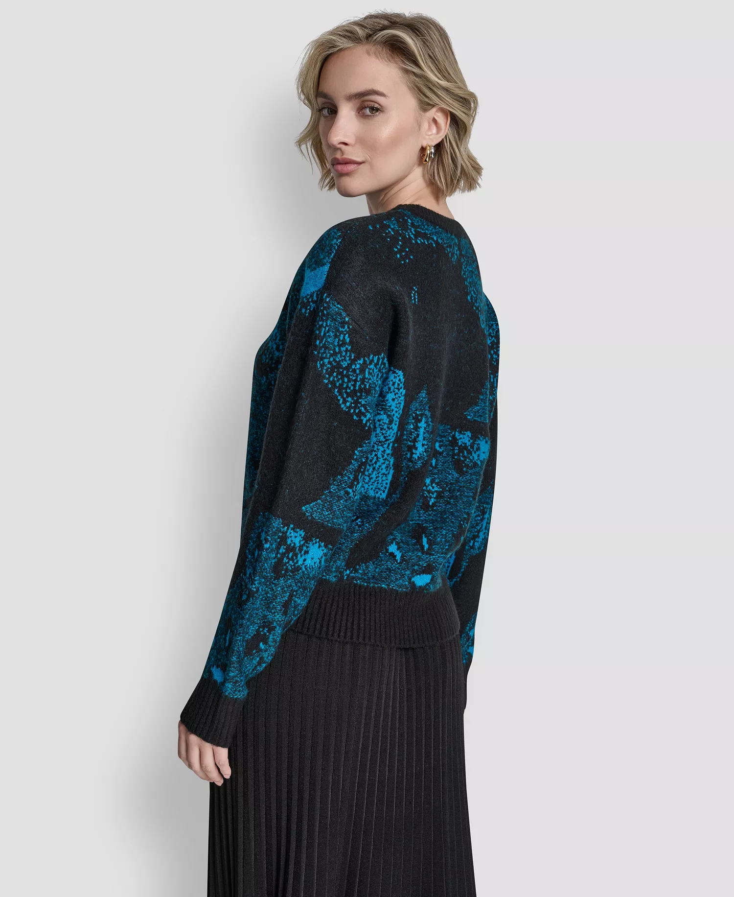 Women's Long-Sleeve Intarsia Mohair Sweater - Black/ocean Blue - L