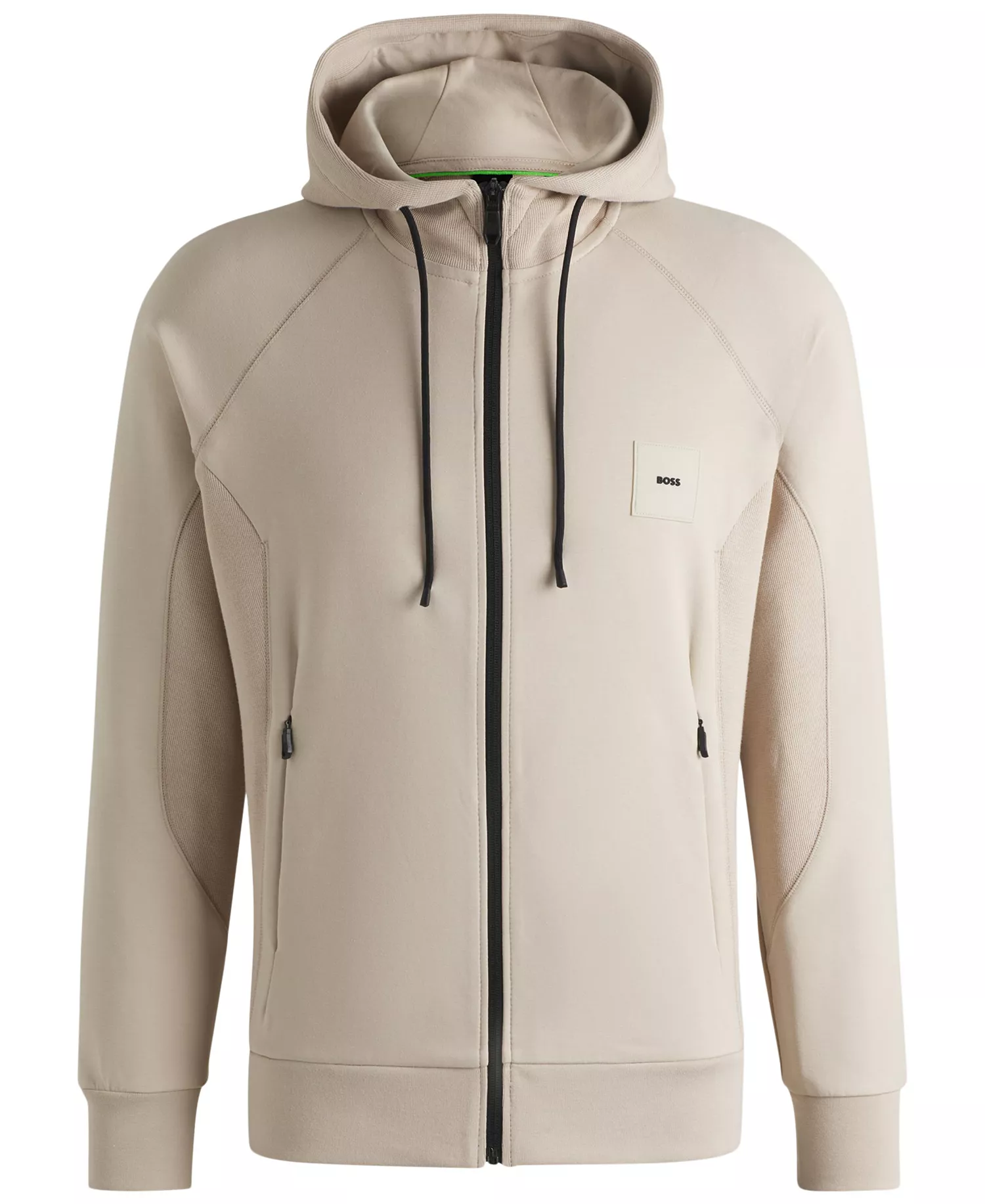 Men's Cotton-Blend Zip-Up Hoodie - Open Beige - XXXL