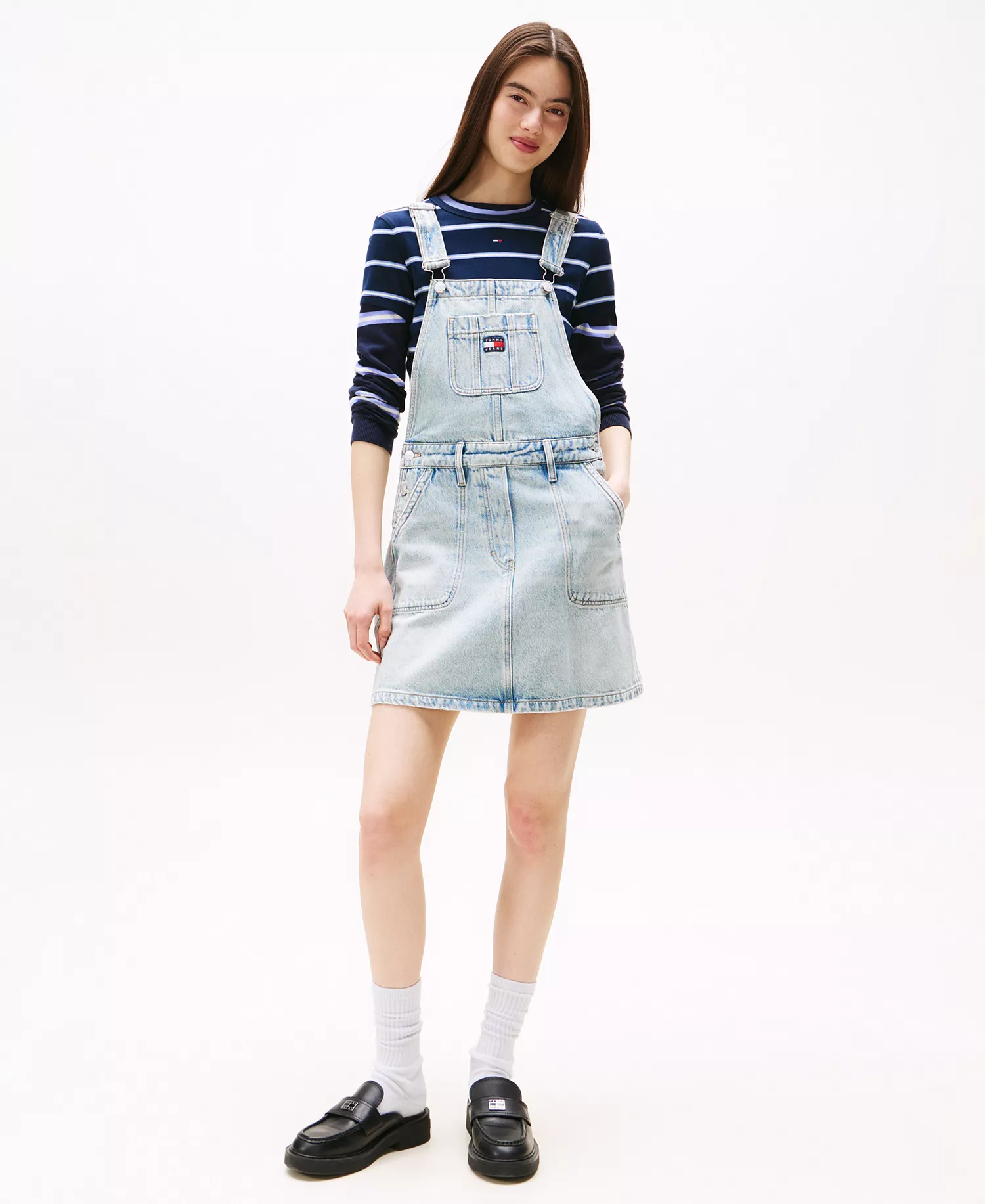 Women's Cotton Denim Dungaree Dress - Denim Light - L