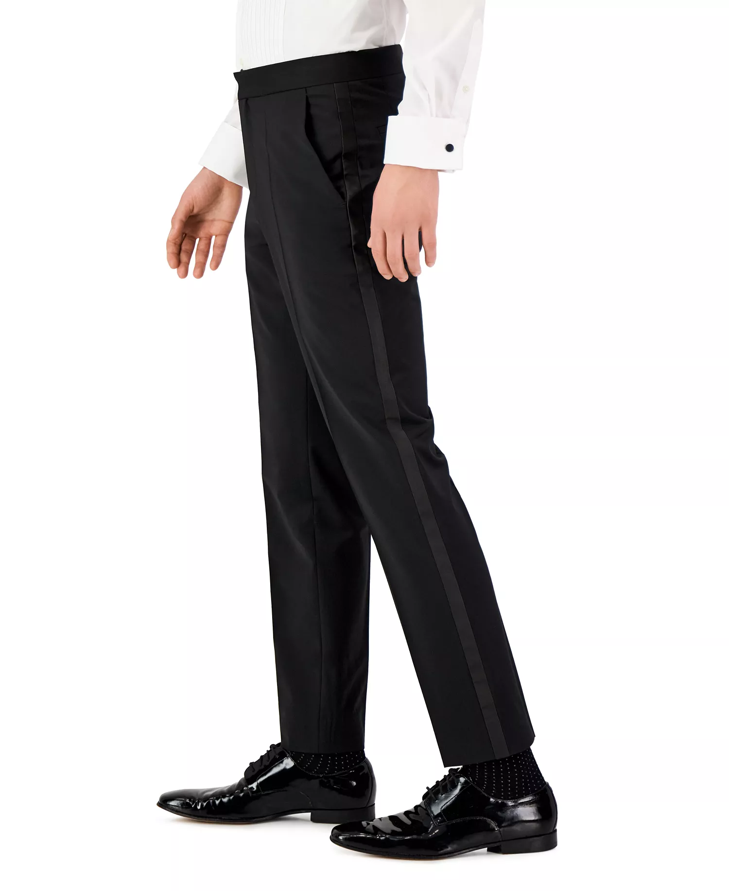 Men Unfinished Hem Modern-Fit Wool Blend Super Flex Stretch Tuxedo Pant - Black - 30R