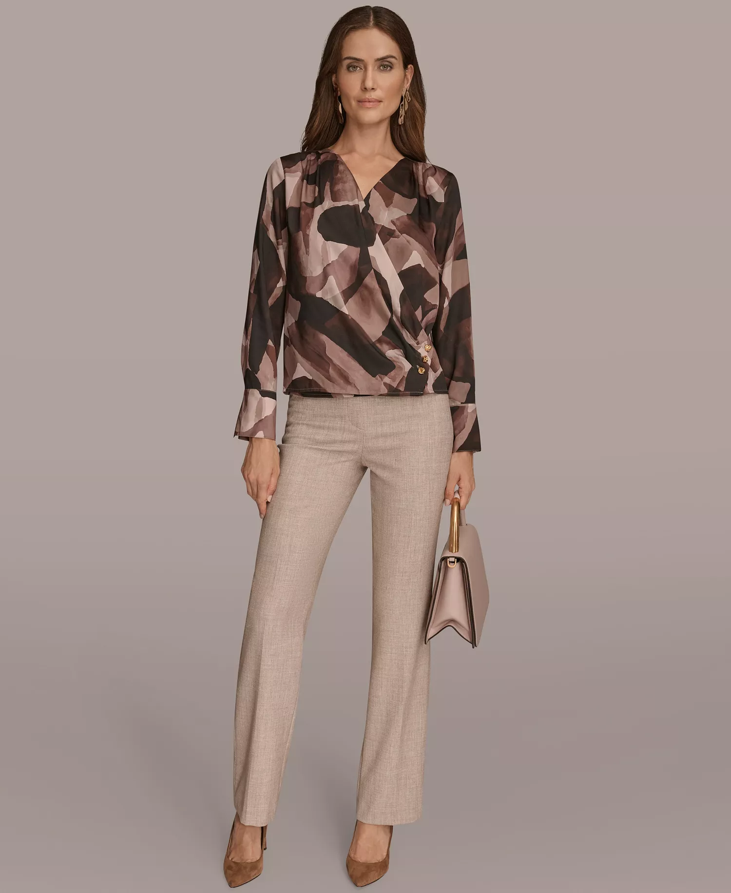 Petite Printed Satin Long Sleeve Wrap Top - Nolita Multi - P/M