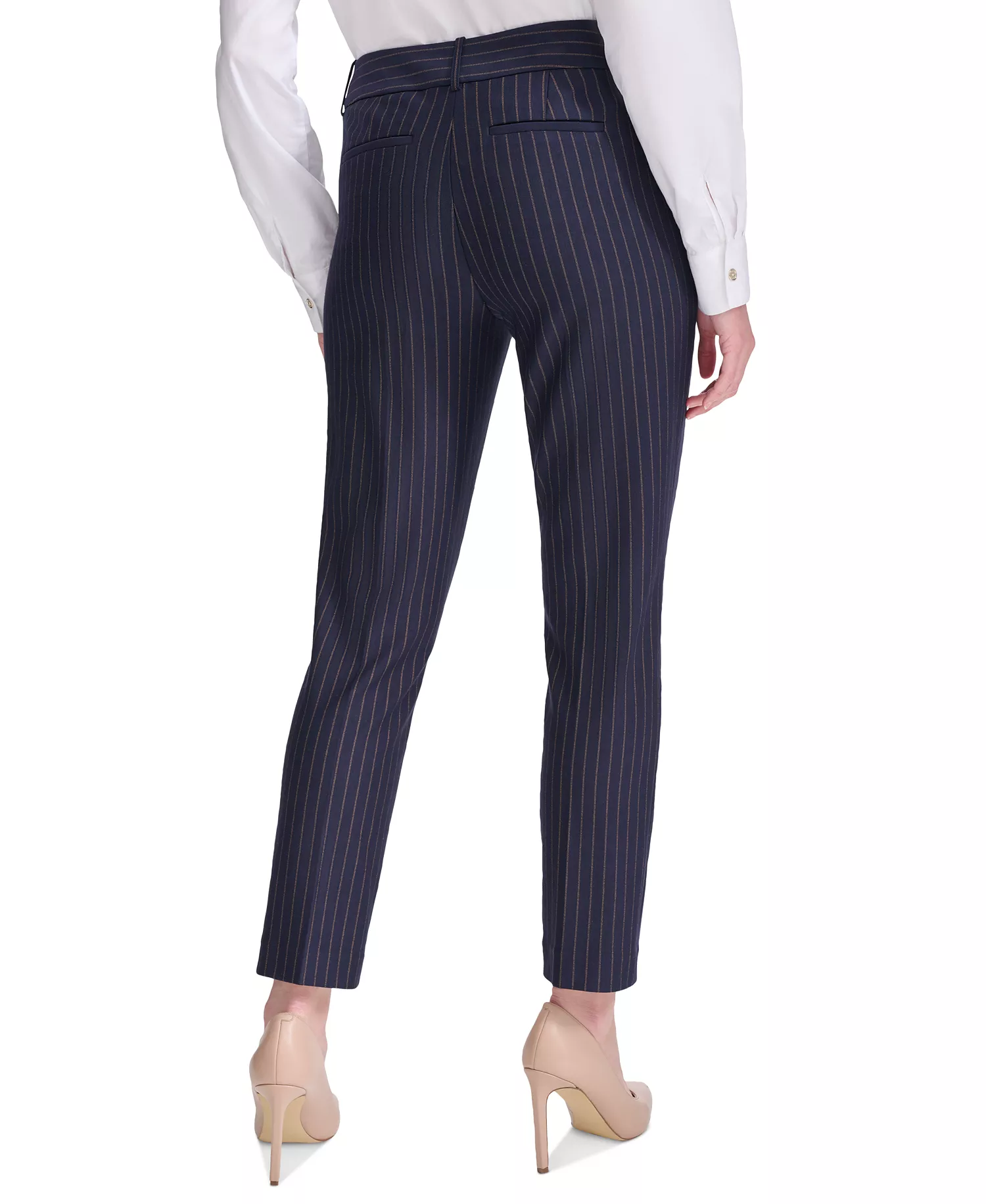 Women's Pinstripe Mid-Rise Ankle-Length Pants - Mdngt/taba - 0