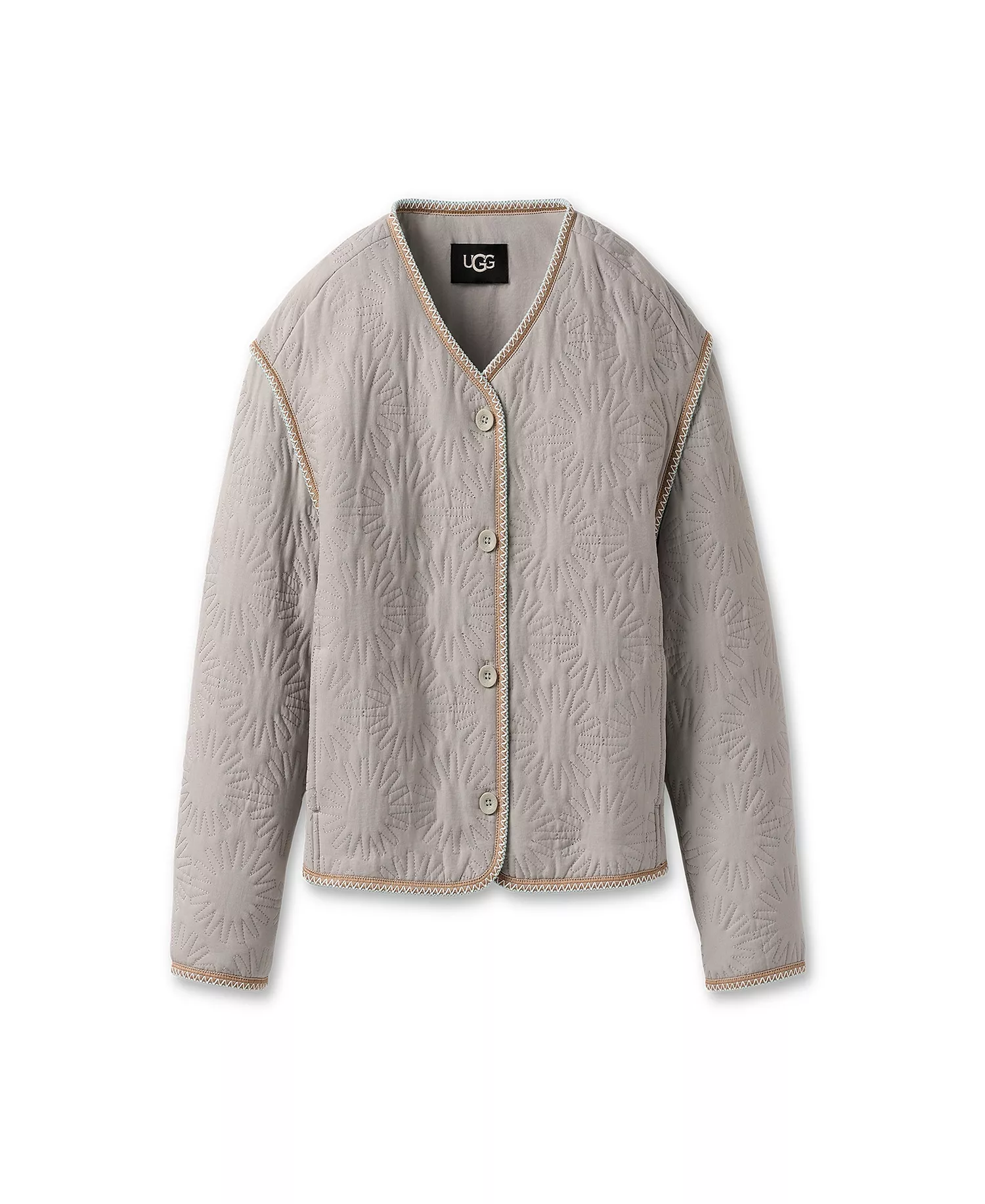 UGG Women's Regular Fit Button Closure Sun Quilted Jacket - Light Gray - L