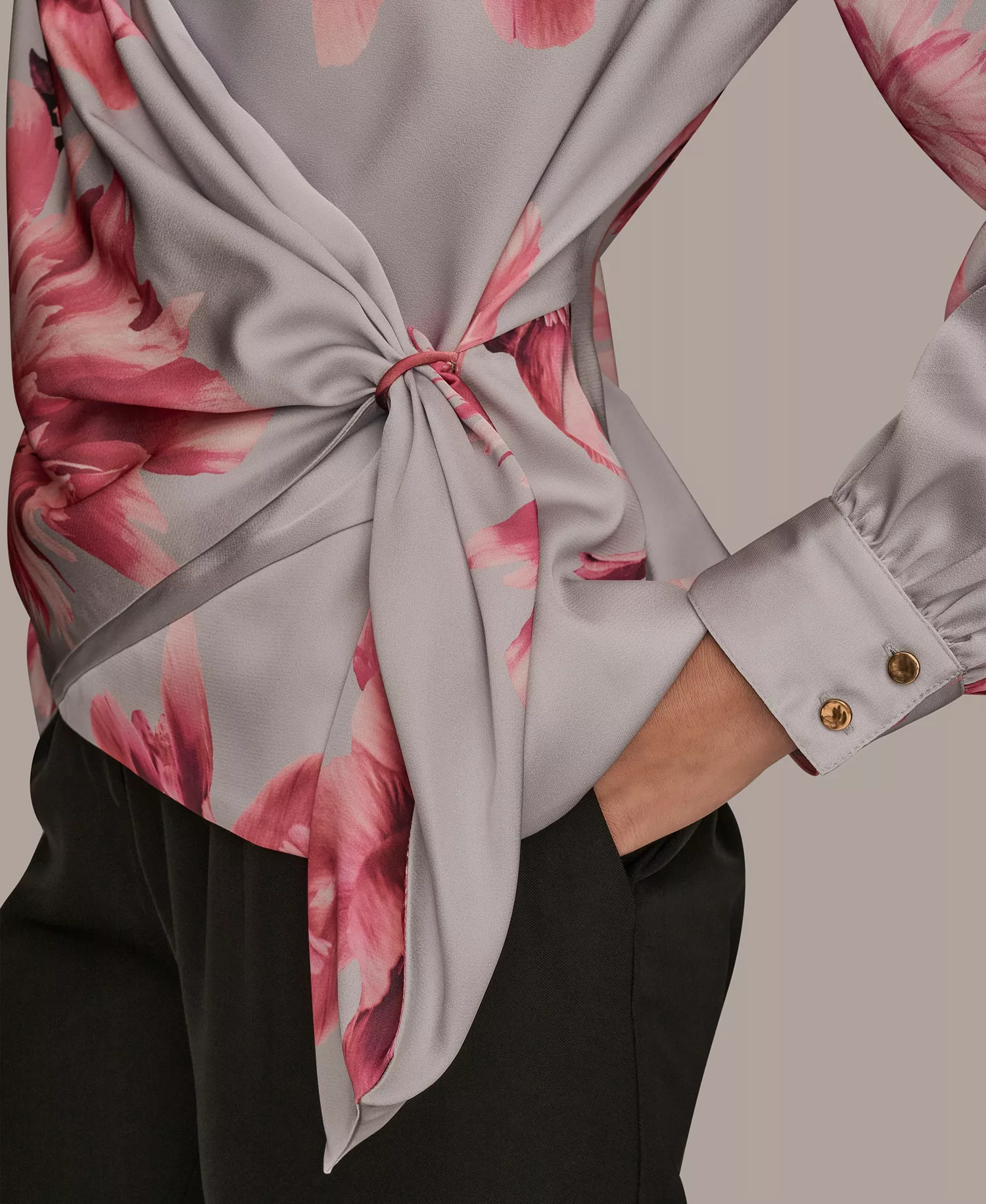 Women's Floral Print Long-Sleeve Top - Pink Sands Multi - L