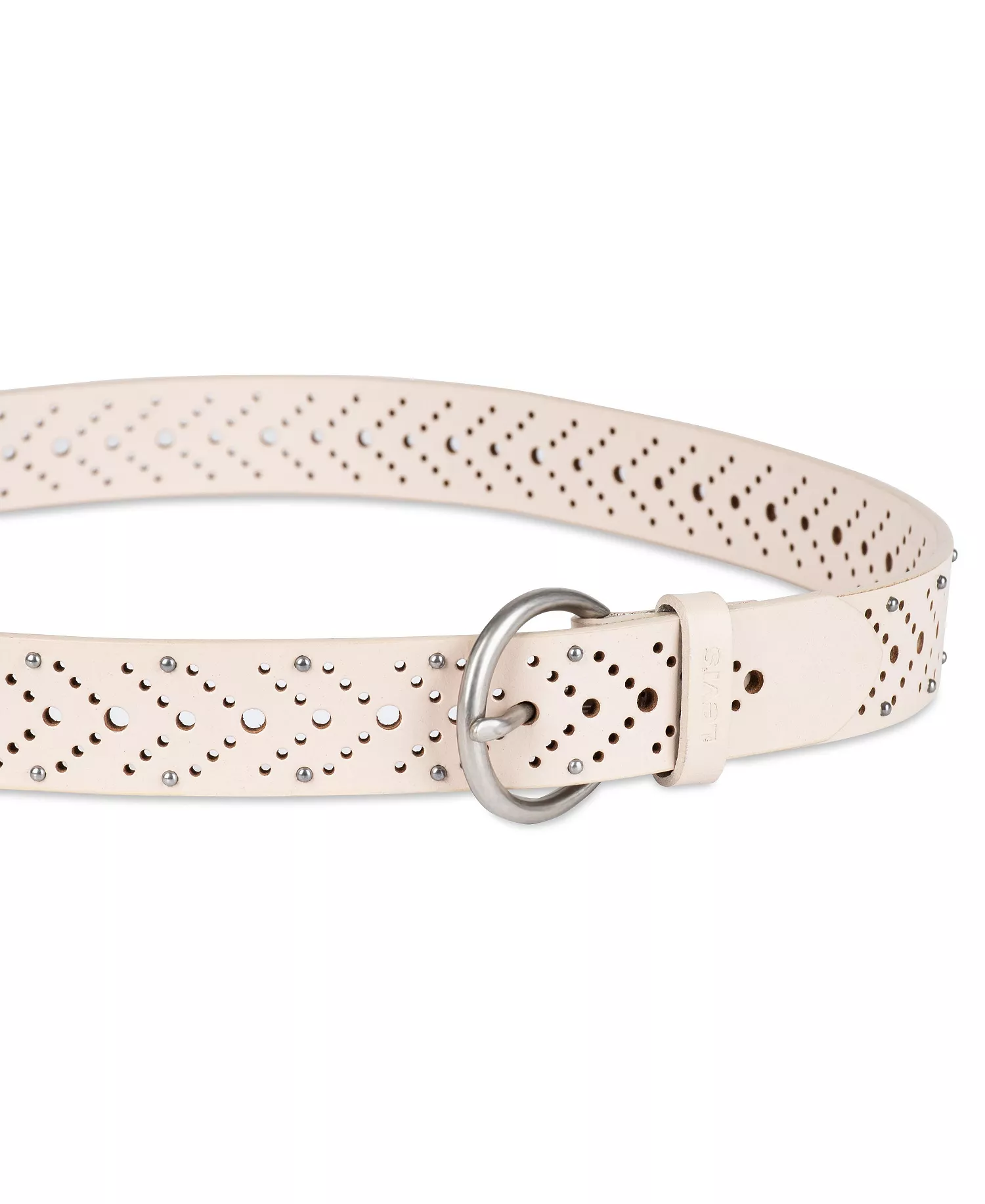 Women's Studded Fully Adjustable Perforated Leather Belt - Wheat - X-Large