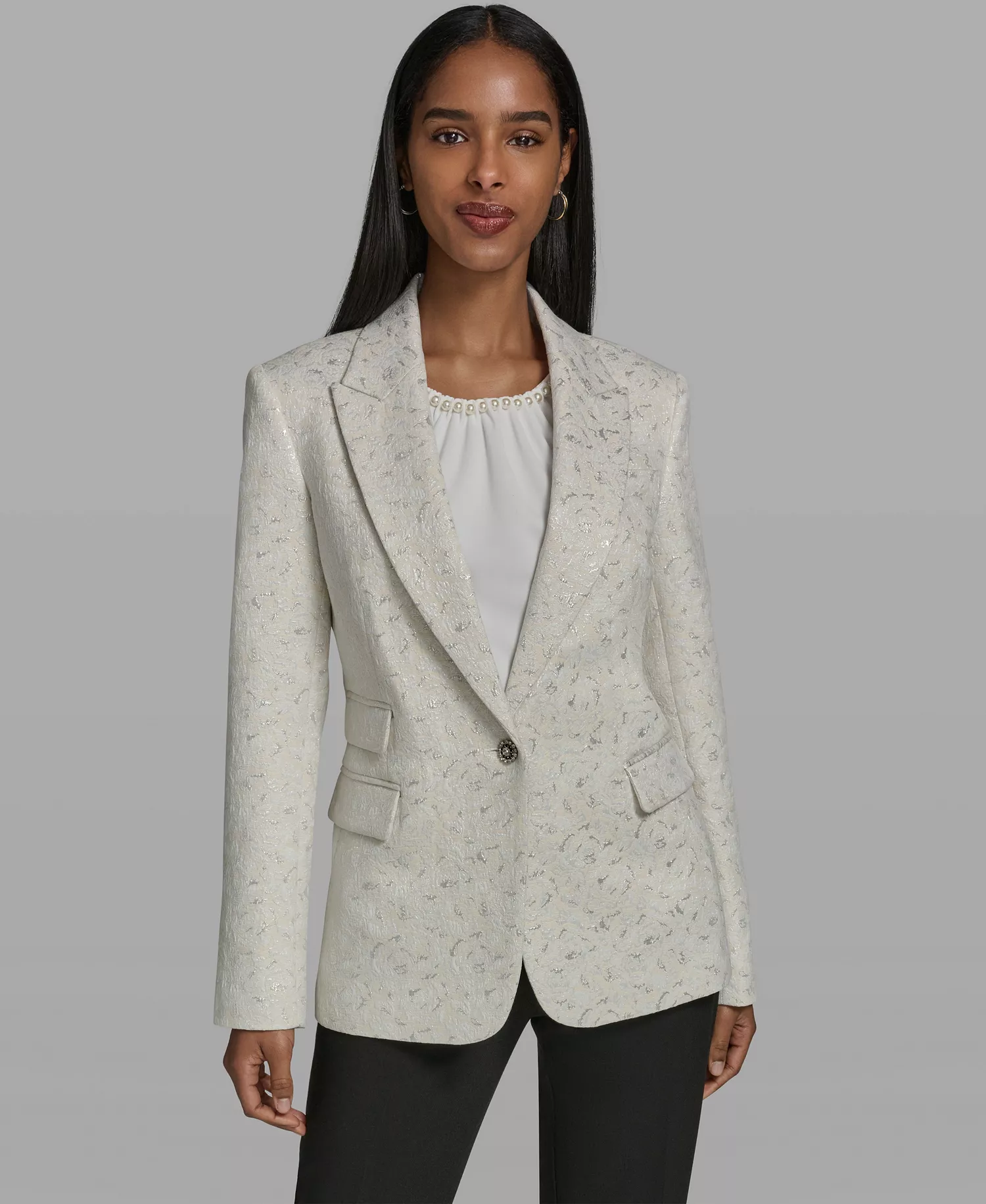 Women's Button-Front Collared Woven Jacket - Soft White - 0