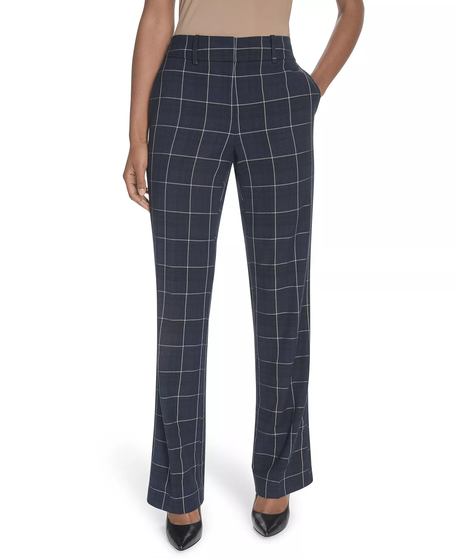 Women's Chloe Plaid Printed Bootcut Trousers - Midnight/Gray Multi - 0