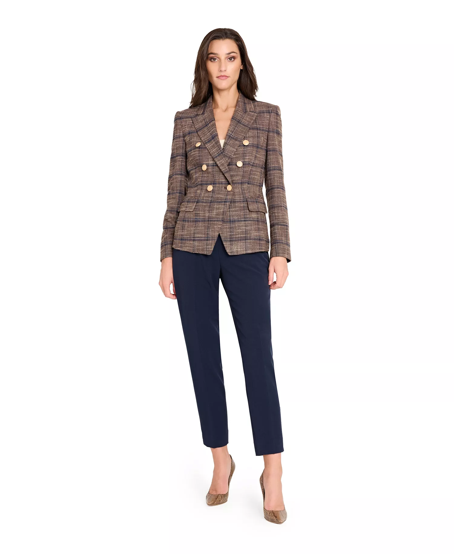 Petite Plaid Blazer Jacket - Espresso I - 10P