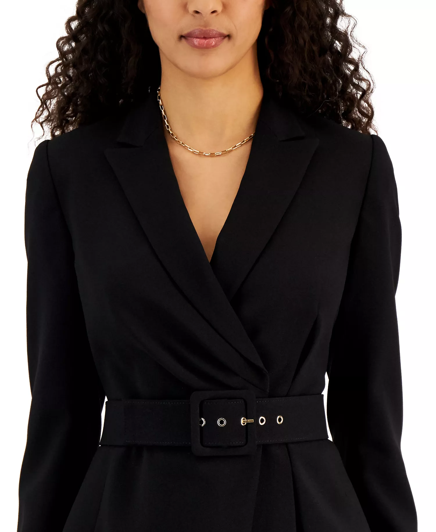 Women's Belted Asymmetrical Jacket & Slim-Fit Pantsuit Set - Black - 10