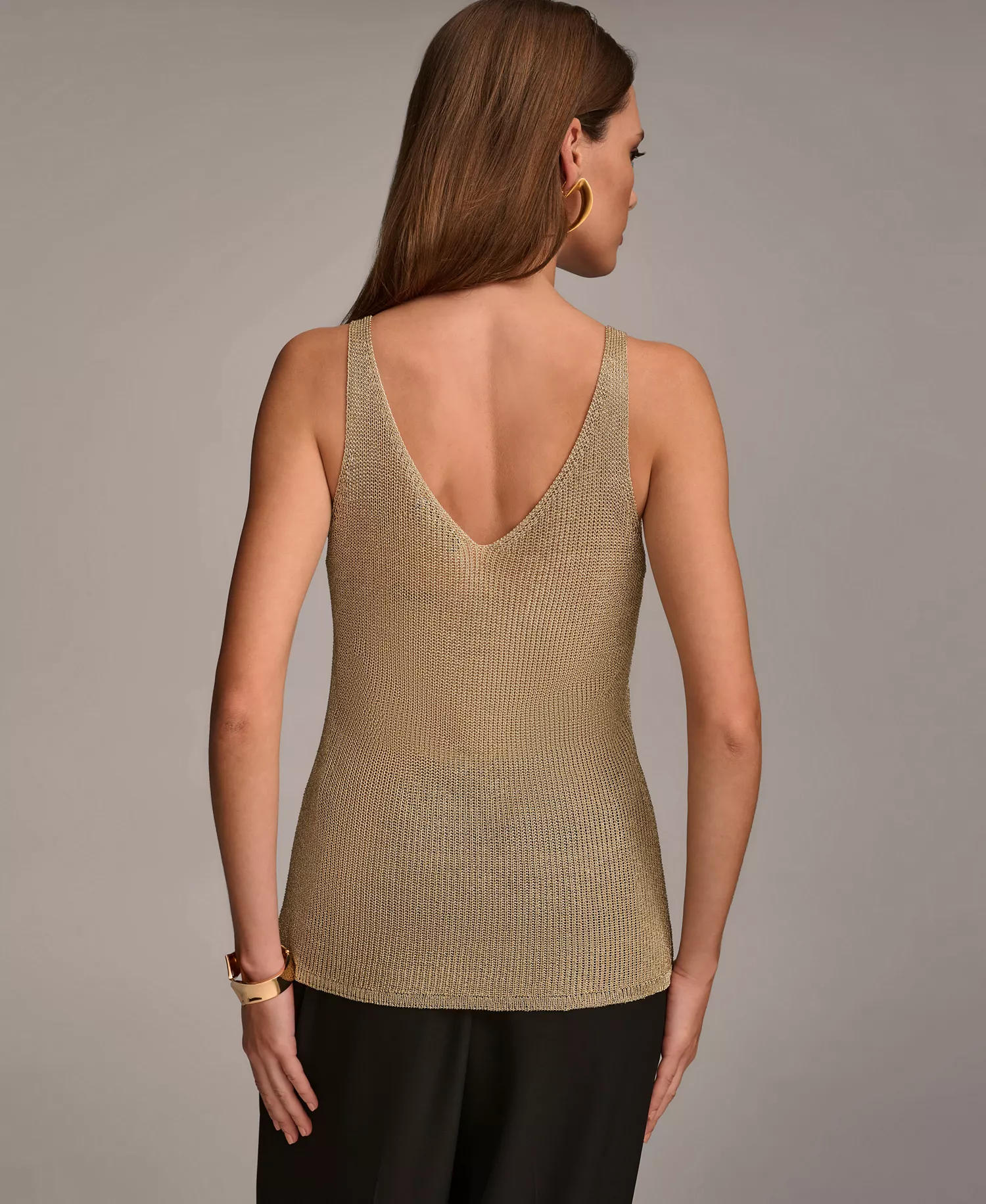Women's Metallic-Knit Tank Top - Pale Gold - L