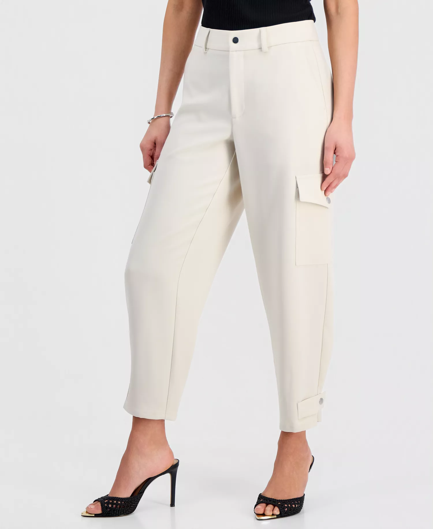 Petite High-Rise Cargo Pants, Created for Macy's - Soft Cream - 0P