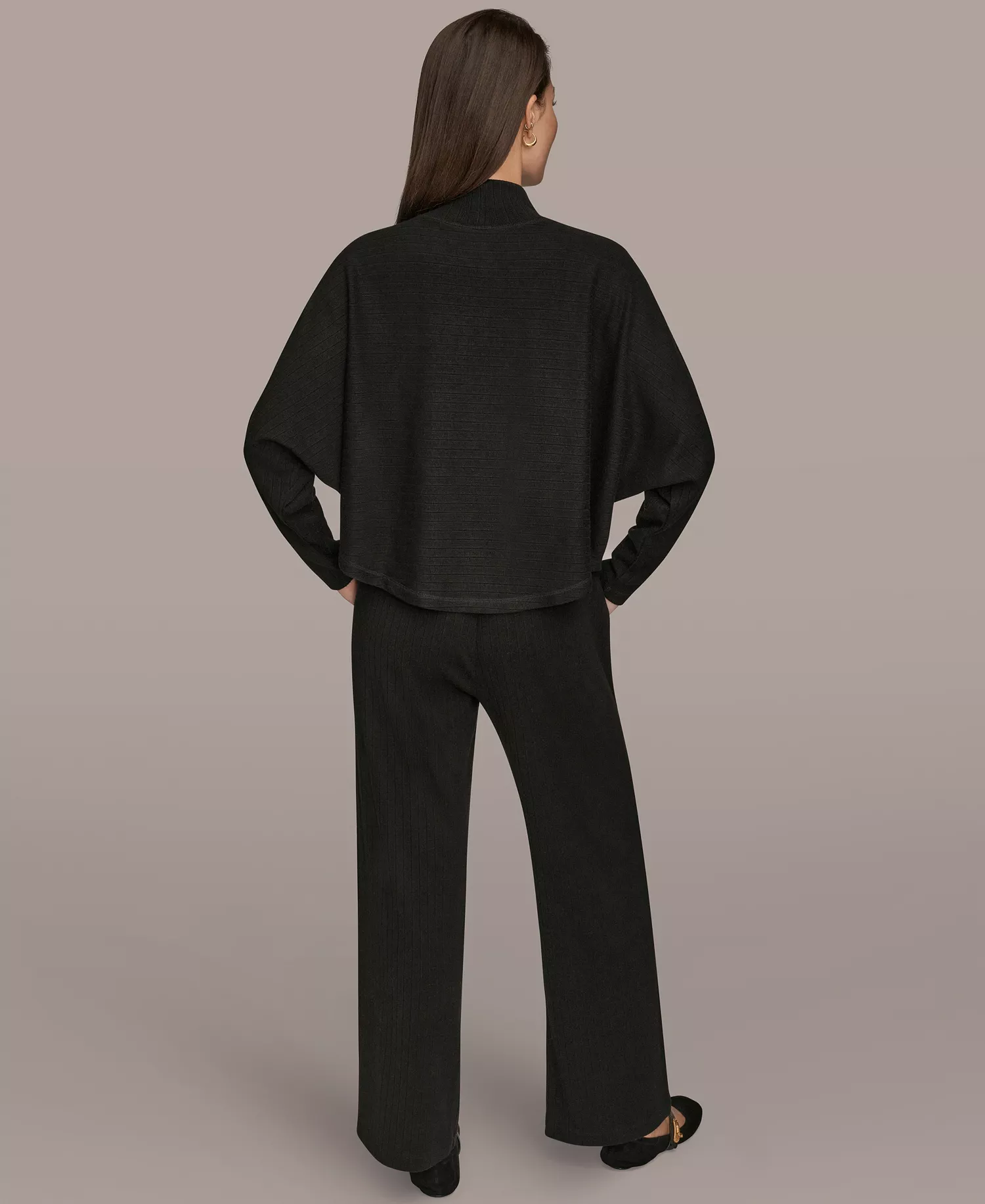Women's Brushed Rib Dolman Funnel Neck Pullover - Black - L