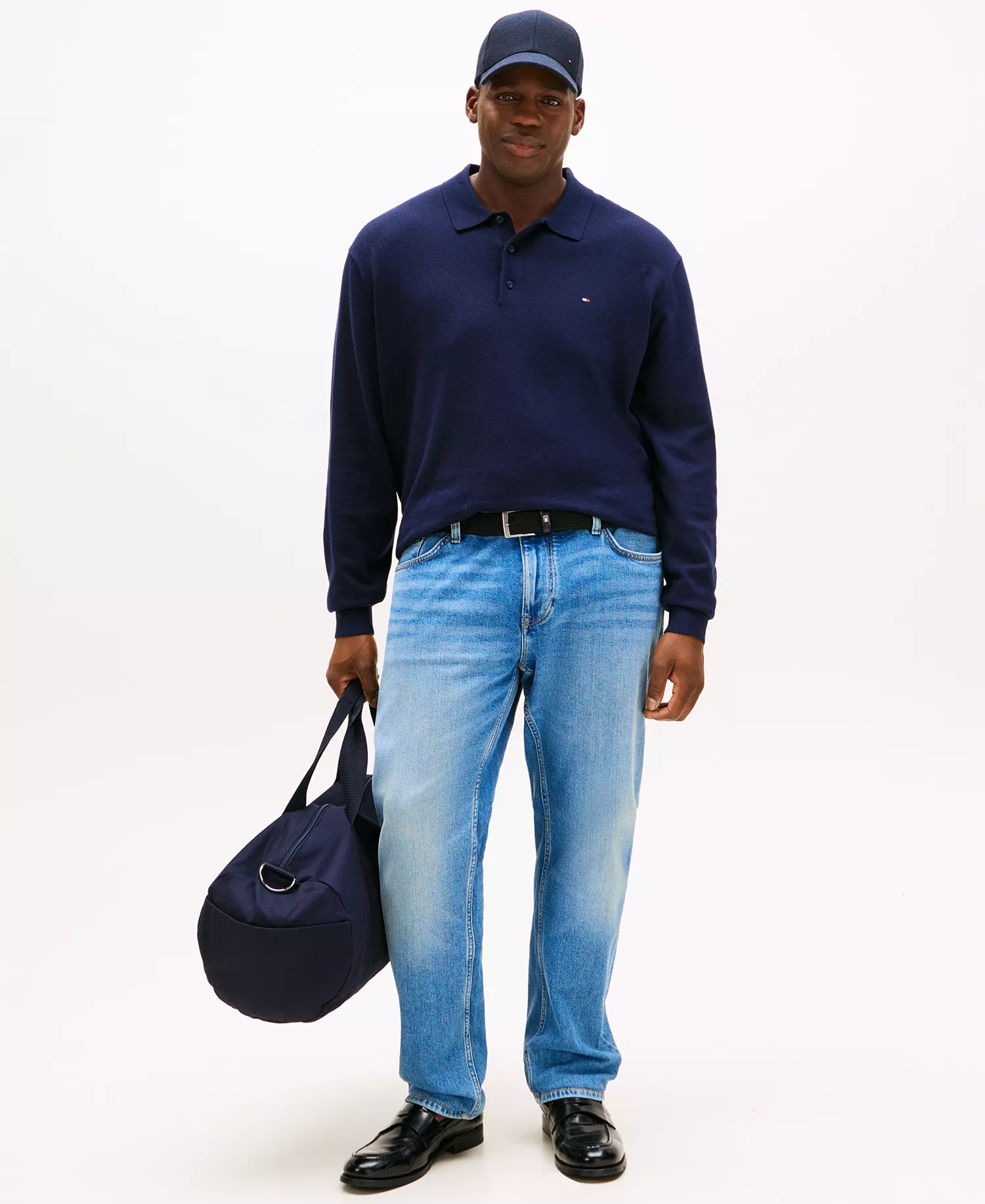 Men's Big and Tall Pima Cotton Cashmere Long Sleeve Polo Sweater - Desert Sky - 3XLT