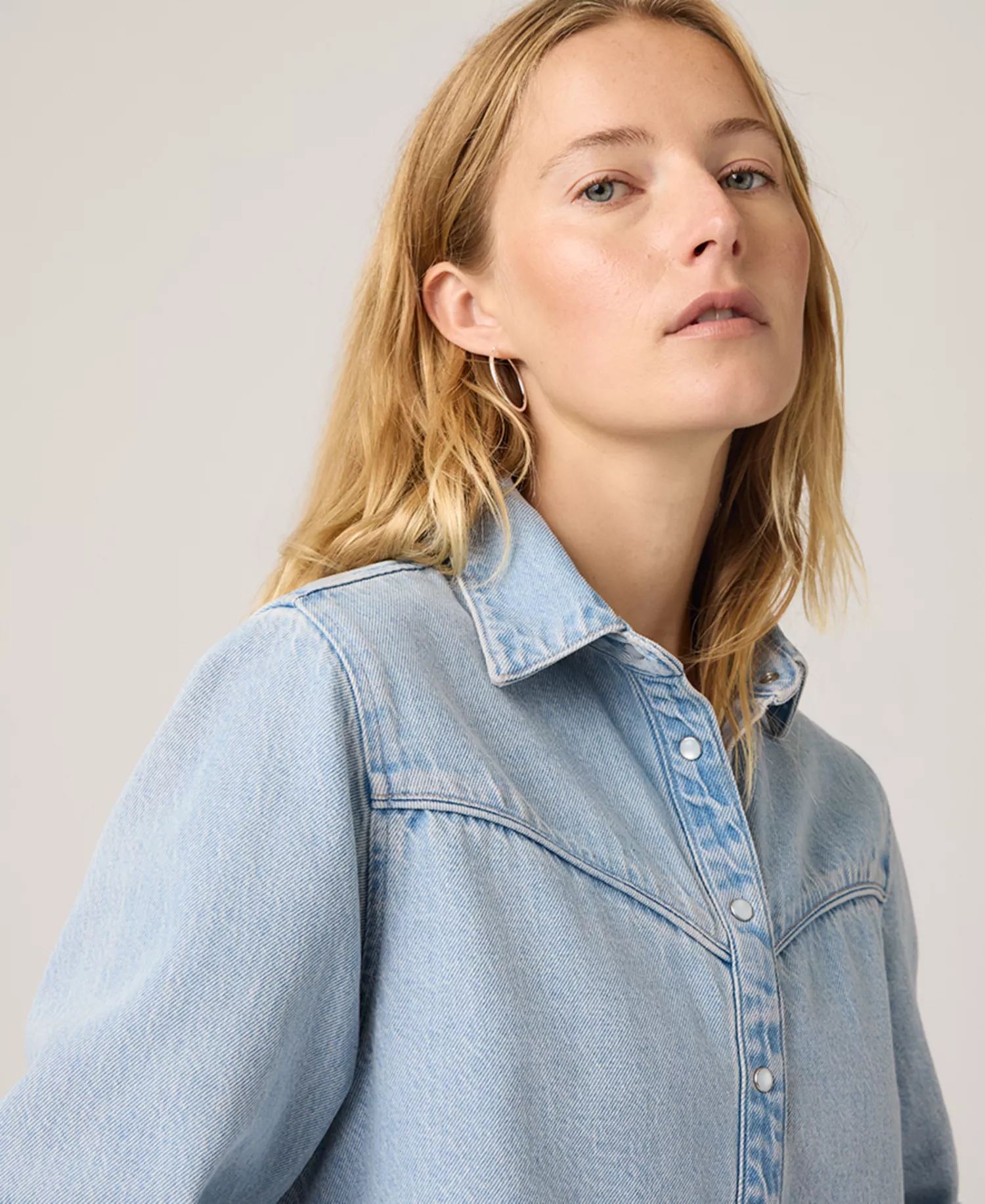 Premium Women's Logan Point Collar Shacket - Tencel Blasted Stone Top - L
