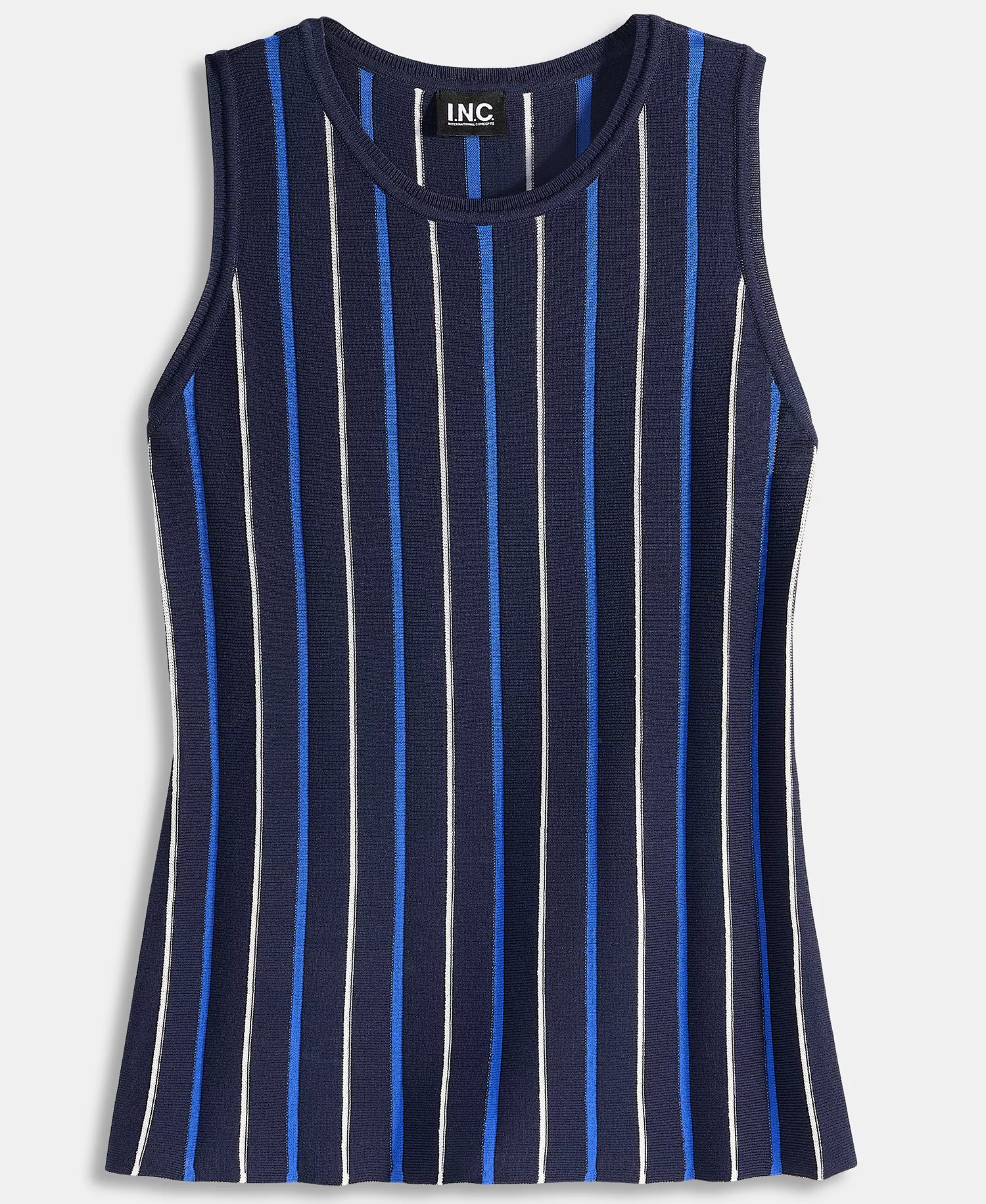 Women's Multi-Stripe Sleeveless Sweater, Macy's Exclusive - Navy Combo - L