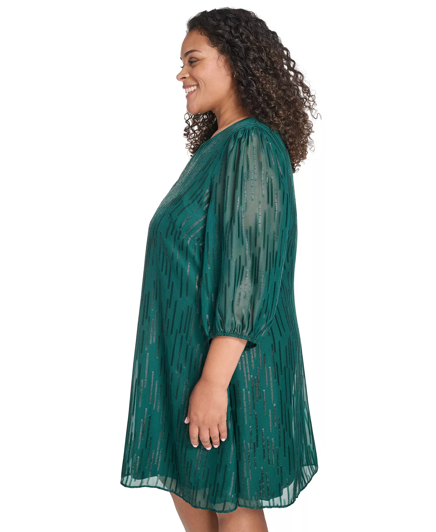 Plus Size 3/4-Sleeve Shift Dress - Evergreen - 16W