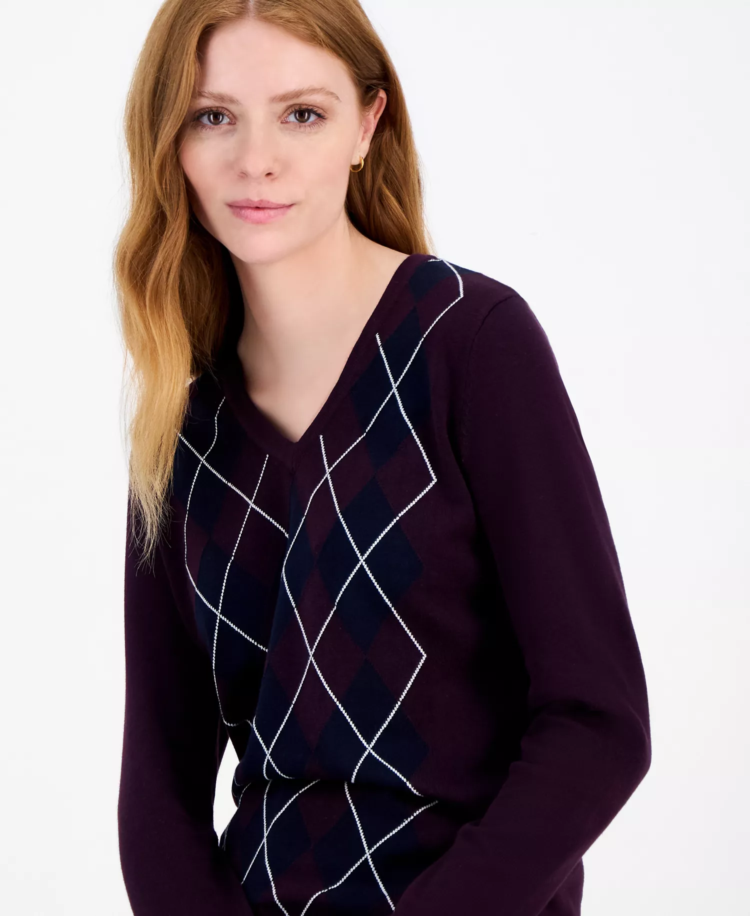 Women's Cotton Arglye Ivy Sweater - Aubergine/ Sky Captain Multi - M