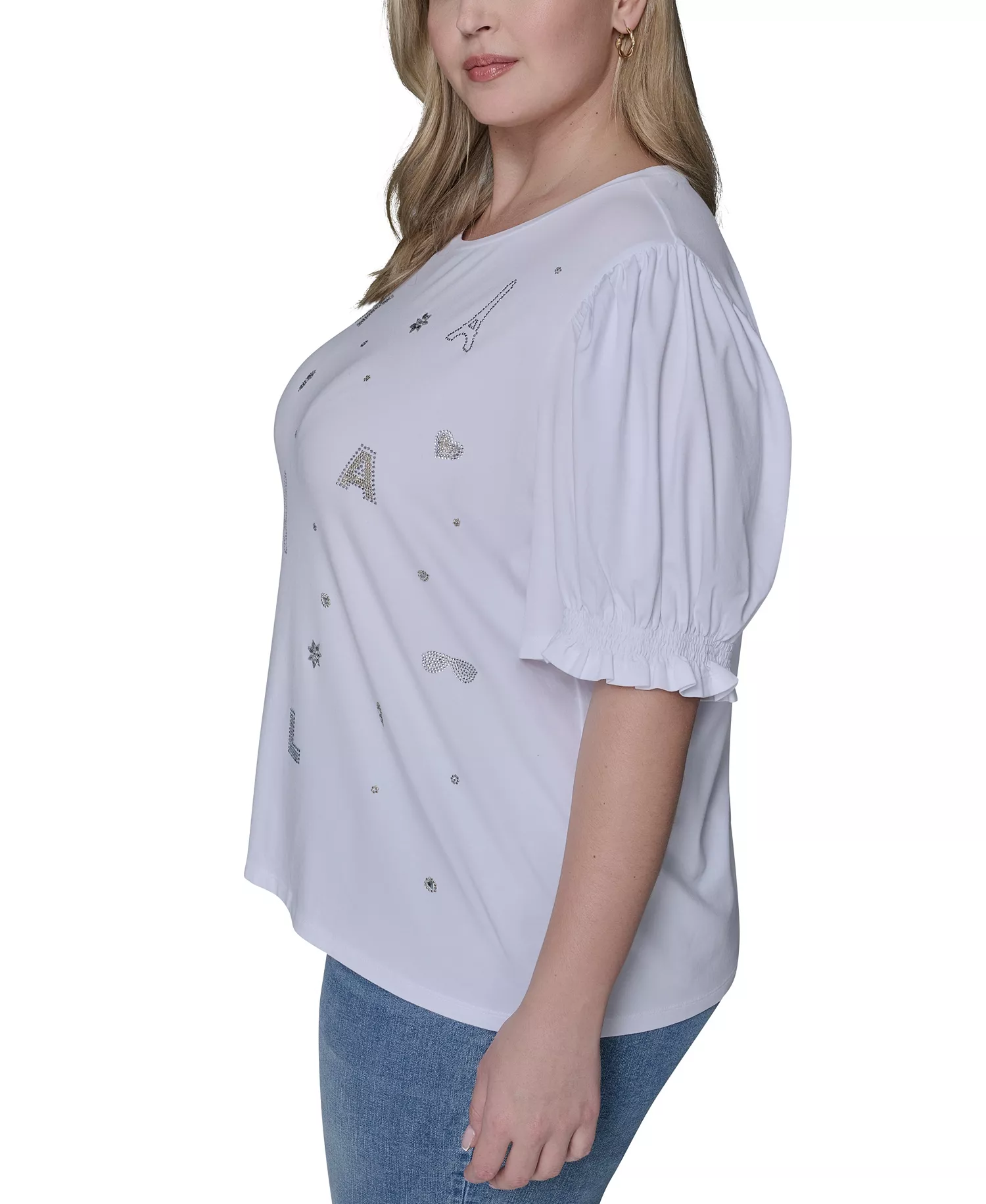 Women's Plus Size Crew Neck Top - White - 0X