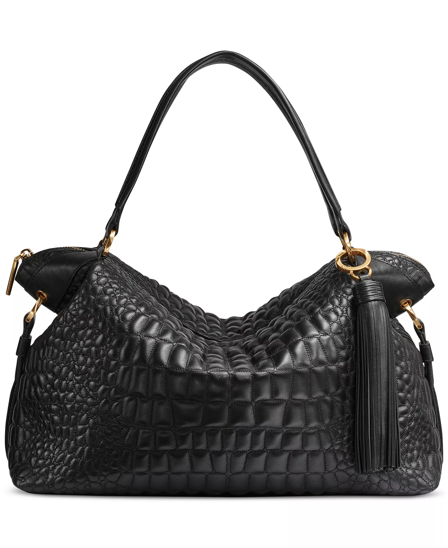 Glenwood Quilted Croc Top Handle Satchel with Tassel Detail - Black/gold - NO SIZE