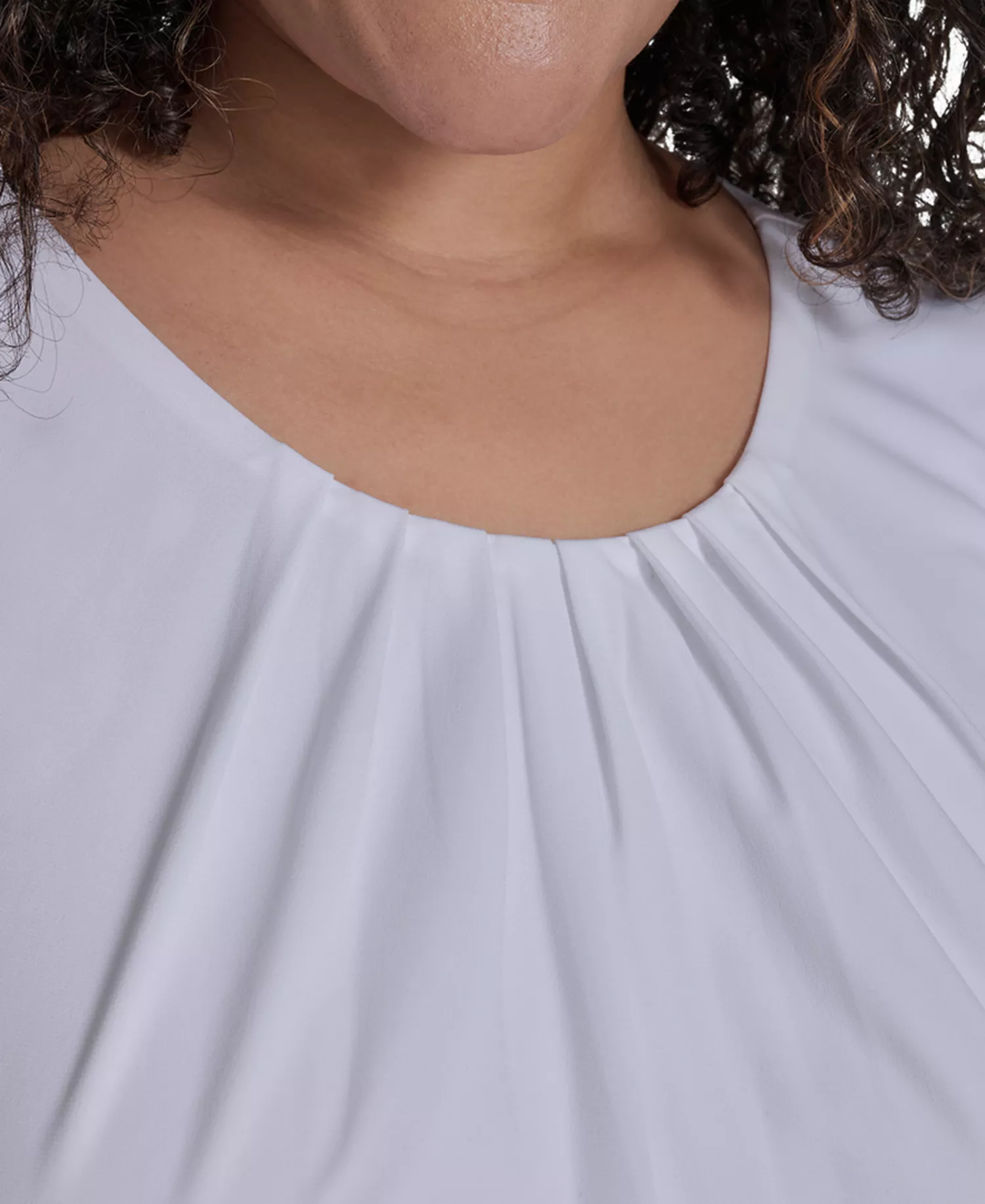 Plus Size Sleeveless Pleat-Neck Top - White - 1X
