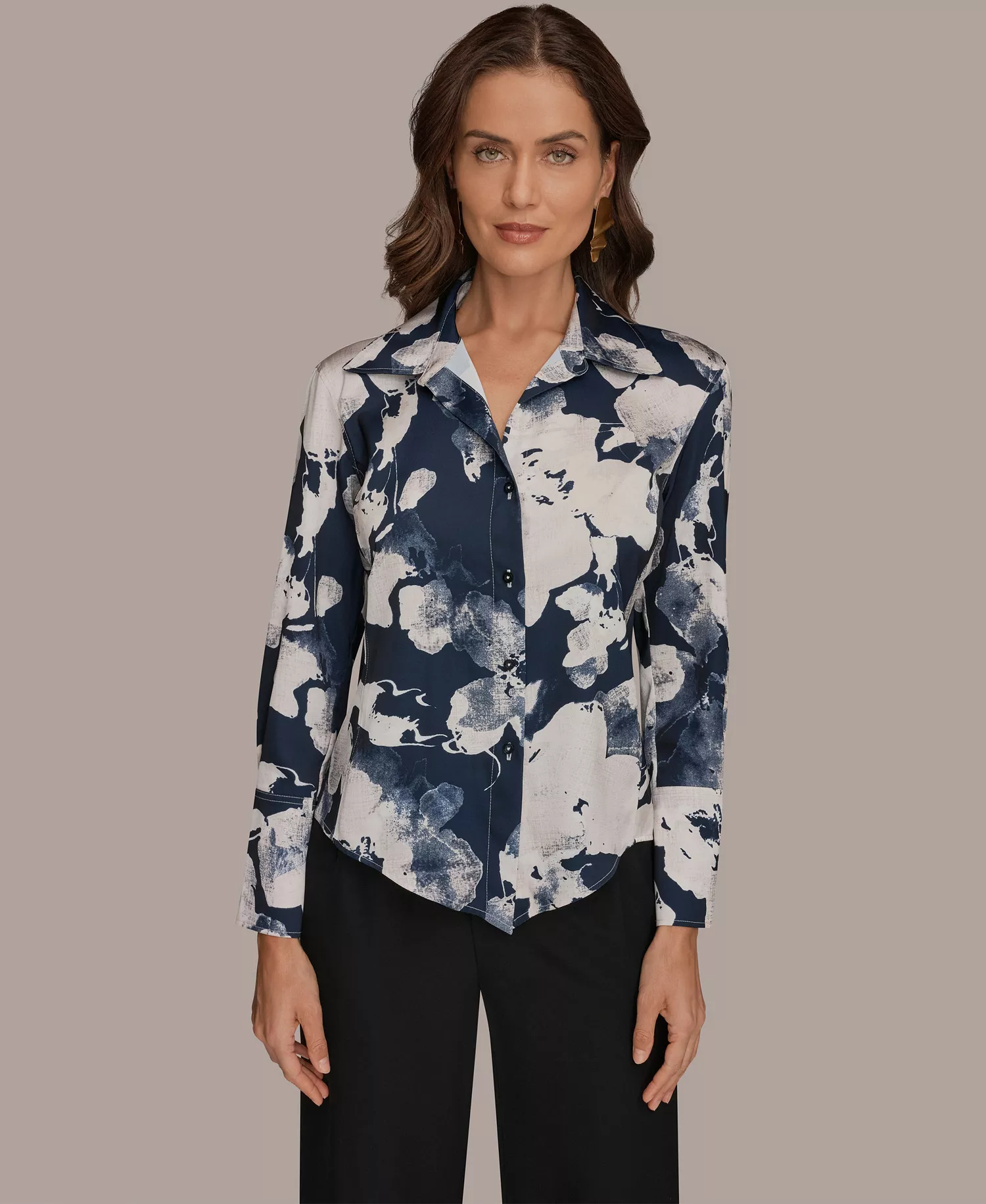 Petite Collared Neck Long Sleeves Shirt - Nightfall Multi - P/L