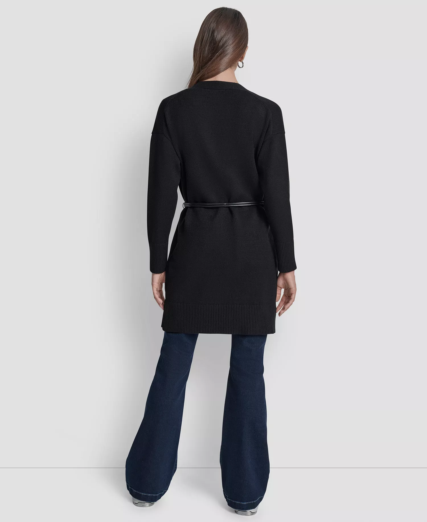 Petite Long Sleeves Cardigan with Lasso Belt - Black - PL