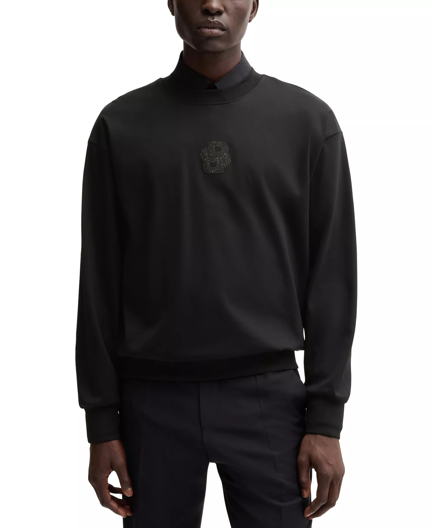 Men's Relaxed Fit Monogram Cotton Sweatshirt - Black - 2XL
