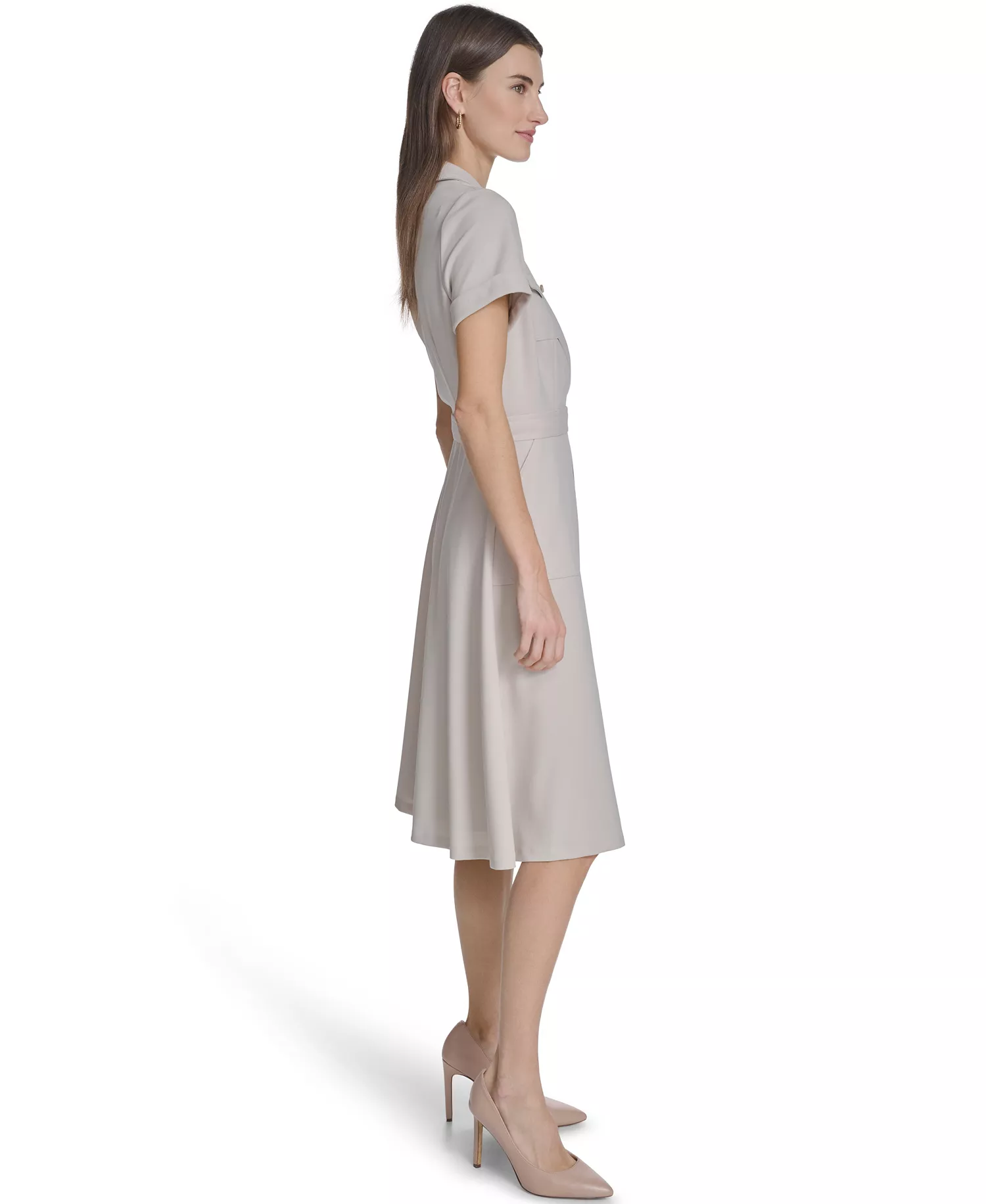 Women's Collared Neck Blazer Dress - Stoney Beige - 10