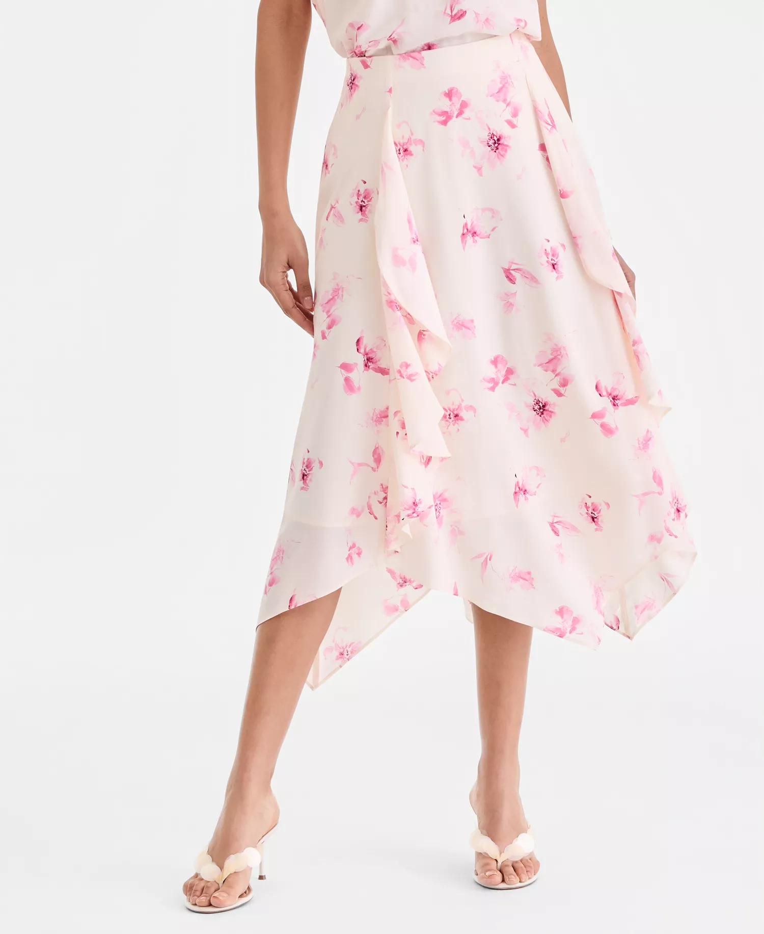 Women's Asymmetric-Hem Midi Skirt, Macy's Exclusive - Aria Garden - L