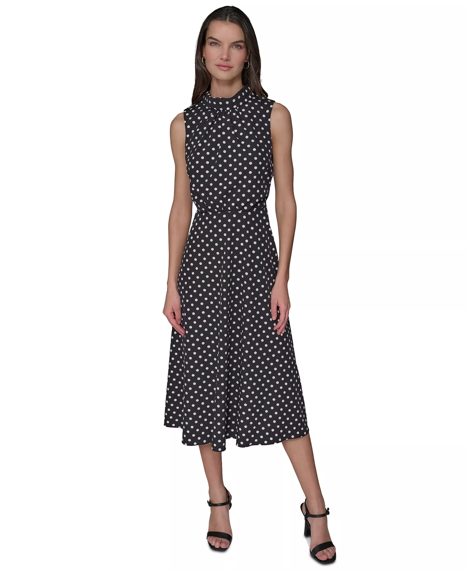 Women's Printed Mock-Neck Midi Dress - Charcoal - 10