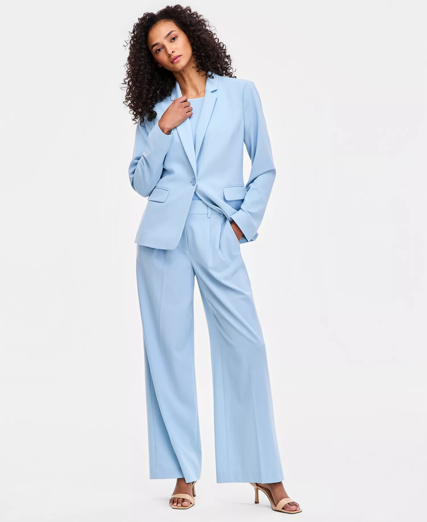 Petite One-Button Peak Lapel Jacket - Ice Blue - 10P