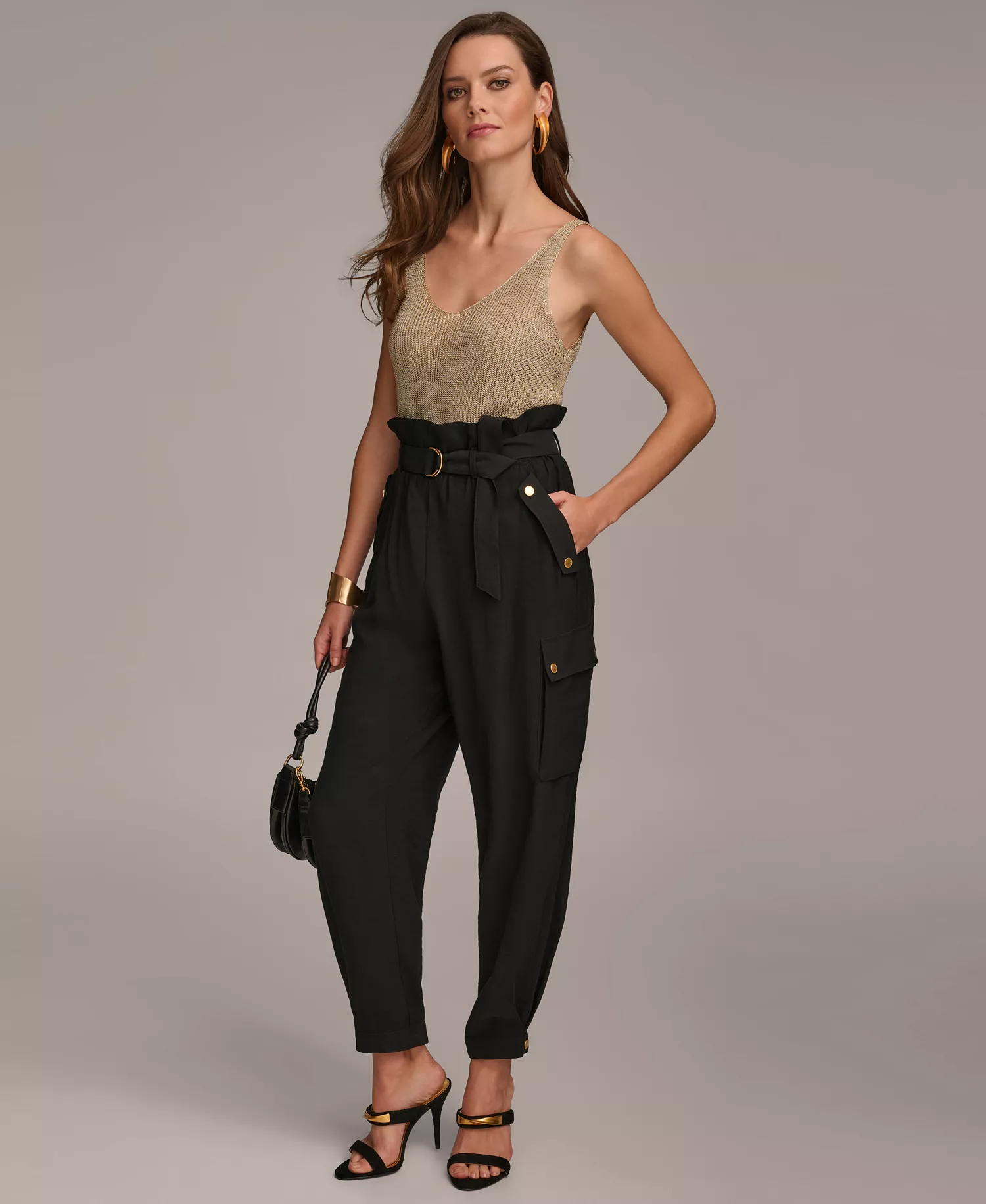 Women's Belted Cargo Pants - Black - 16
