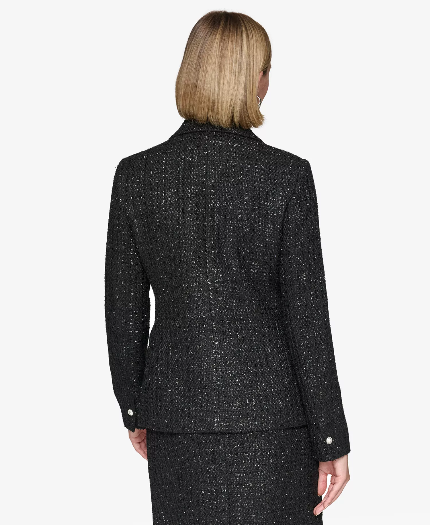 Women's Double-Breasted Tweed Blazer - Black - 0