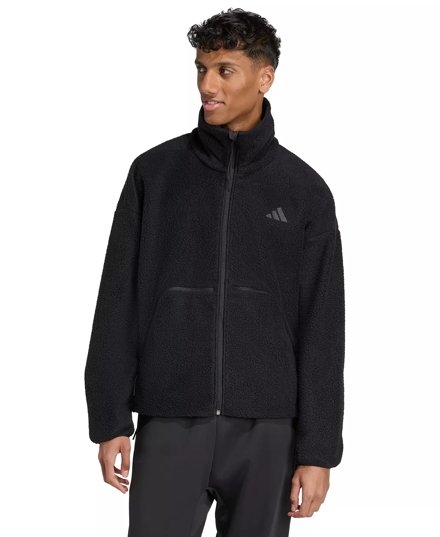 Men's City Tech High-Pile Fleece Full-Zip Sportswear Track Jacket - Black - 2XL
