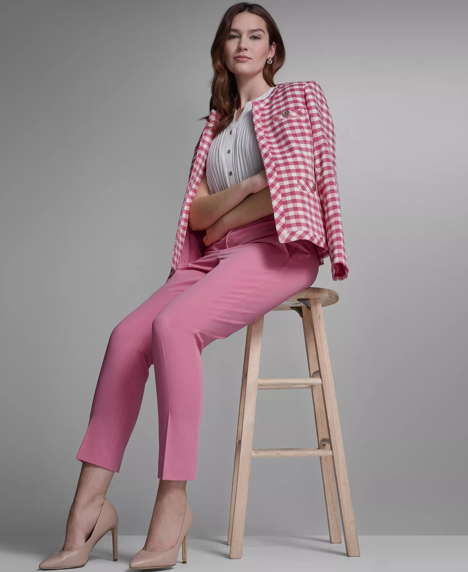 Women's Houndstooth Band Long-Sleeve Jacket - Pink Tulip Multi - 0