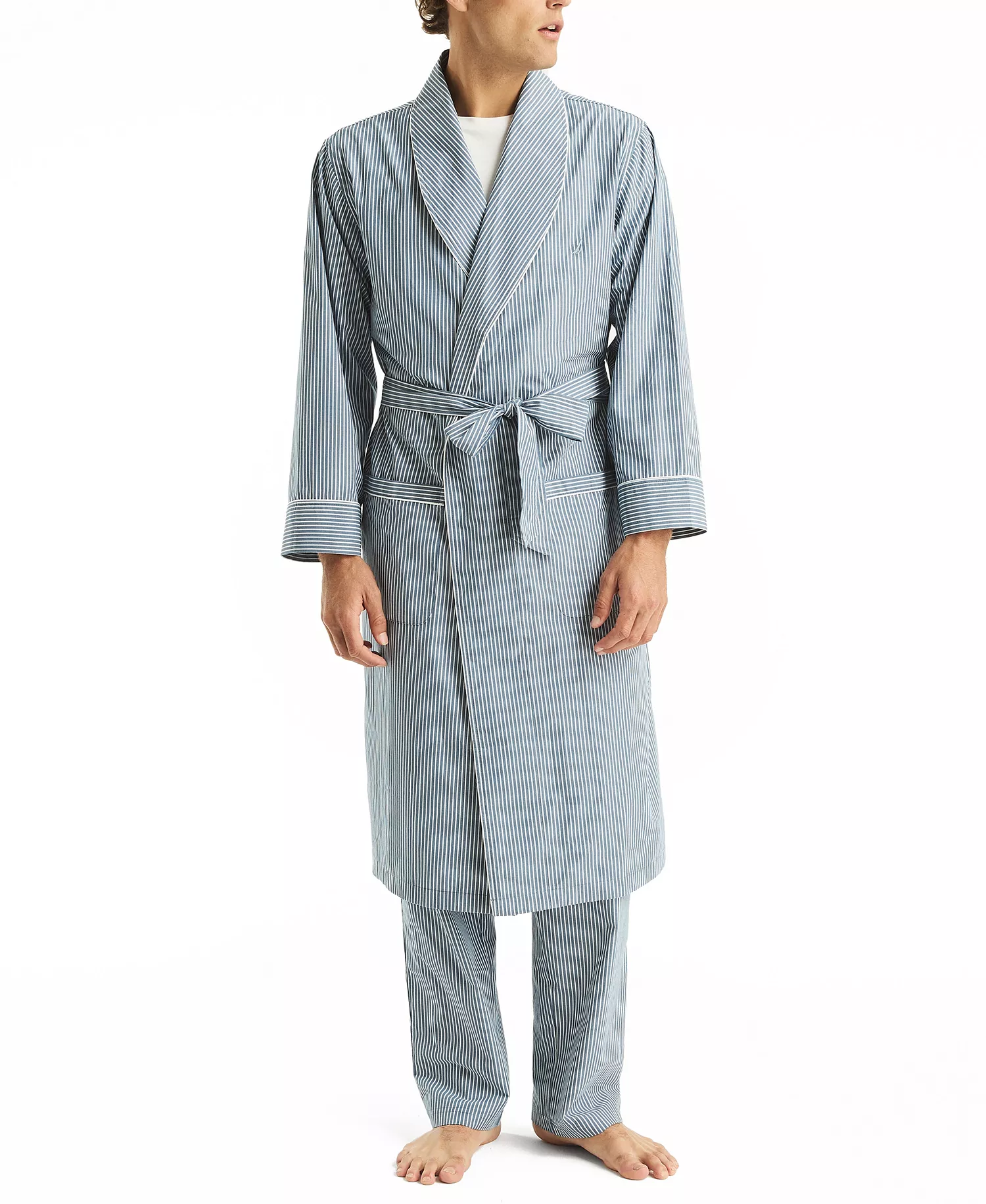 Men's Crafted Striped Robe - Ensign Blue - L/XL