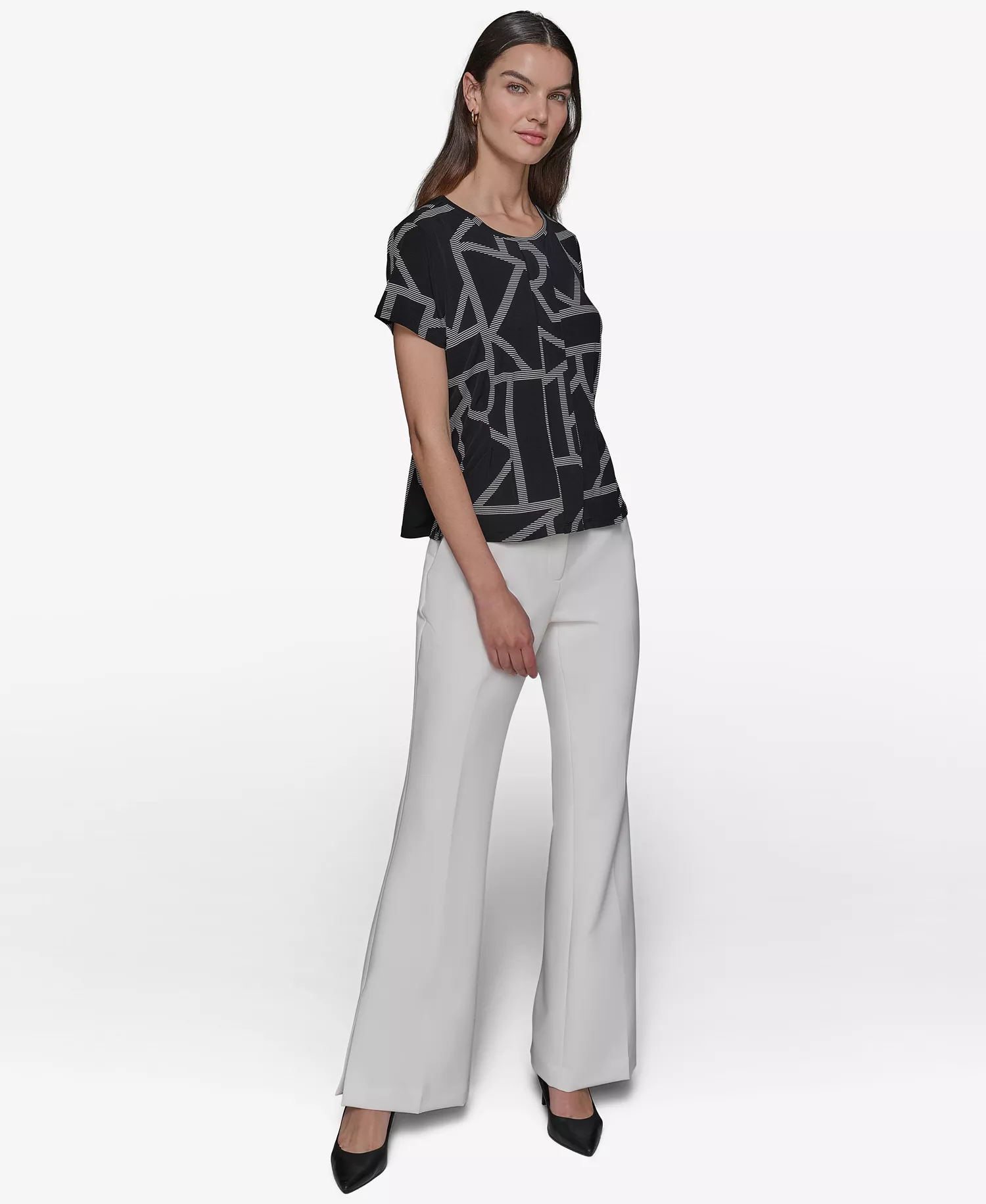 Women's Logo Peplum Knit Top - Black/ Soft White - L