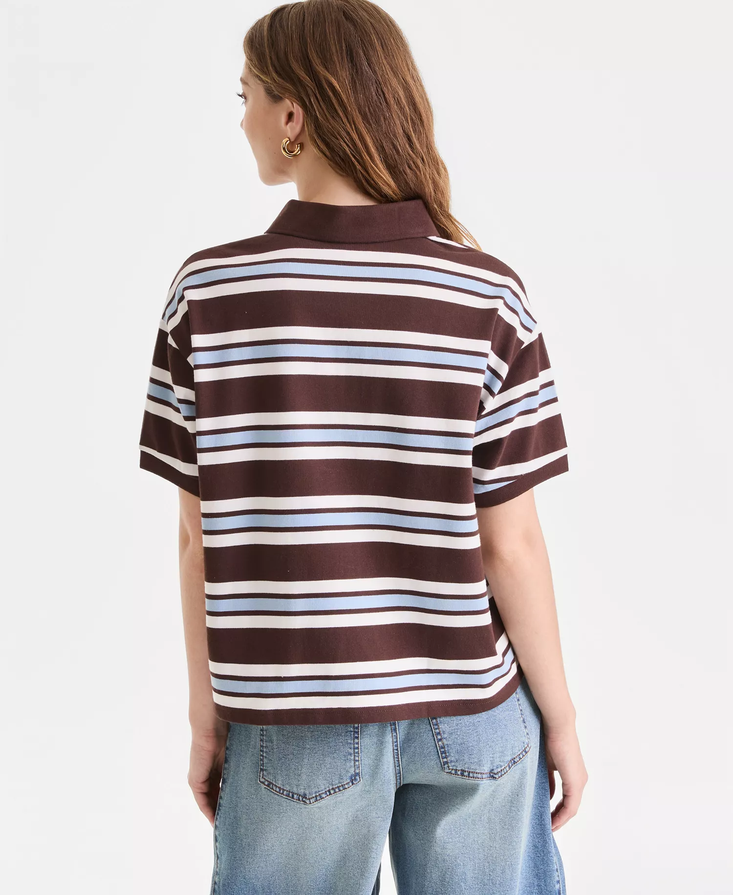 Women's Striped Cotton Short-Sleeve Rugby Shirt, Macy's Exclusive - Bittersweet - L