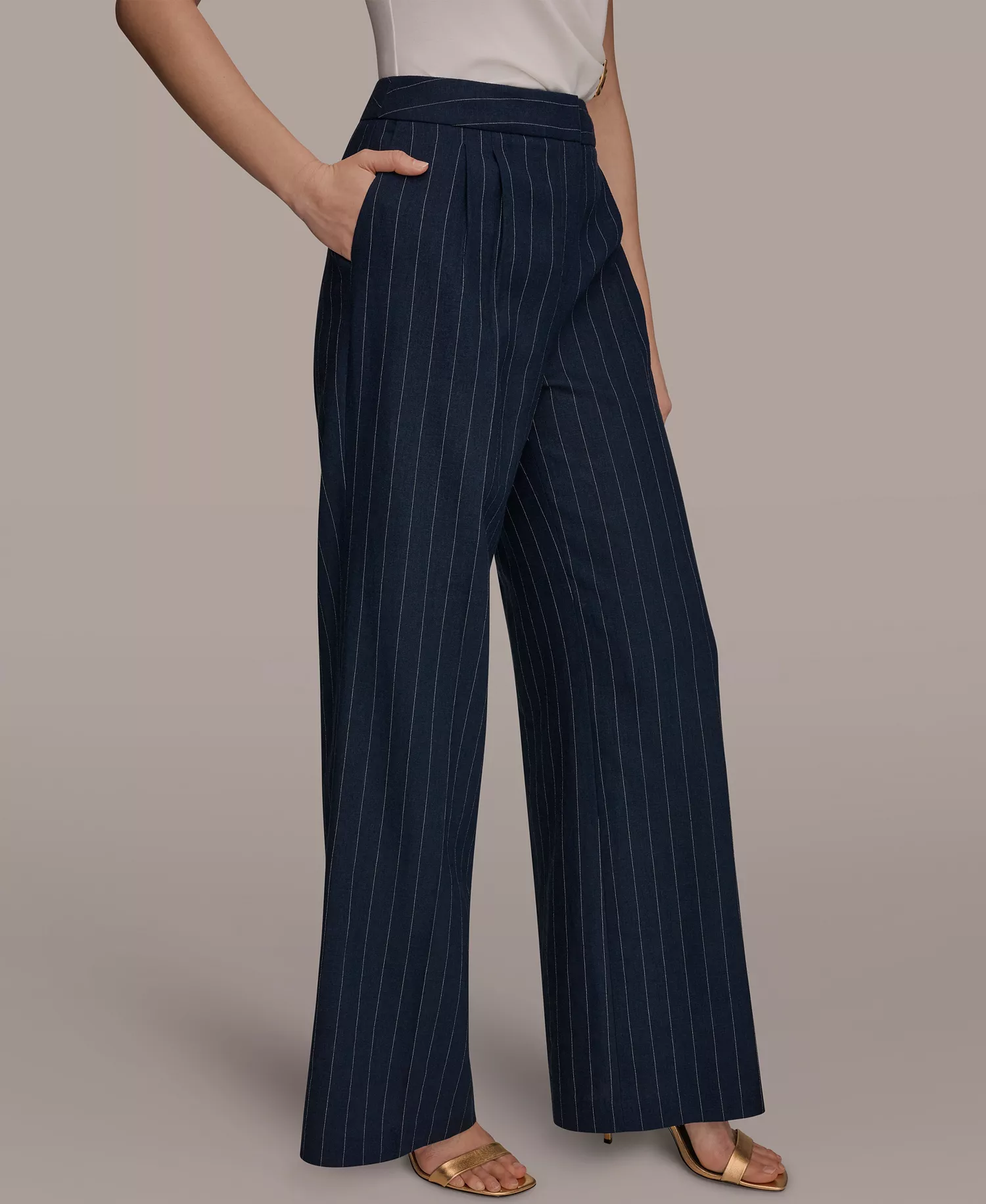 Women's Pinstripe High-Waist Wide-Leg Pants - Nightfall/Cream - 0