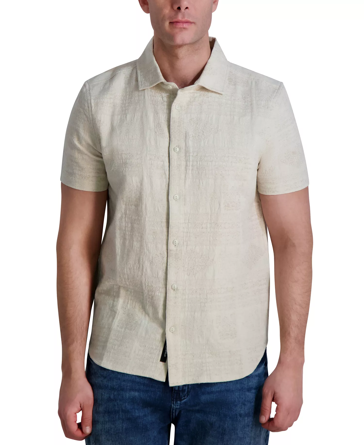 Men's Regular-Fit Textured Geometric Button-Down Shirt - Natural - L