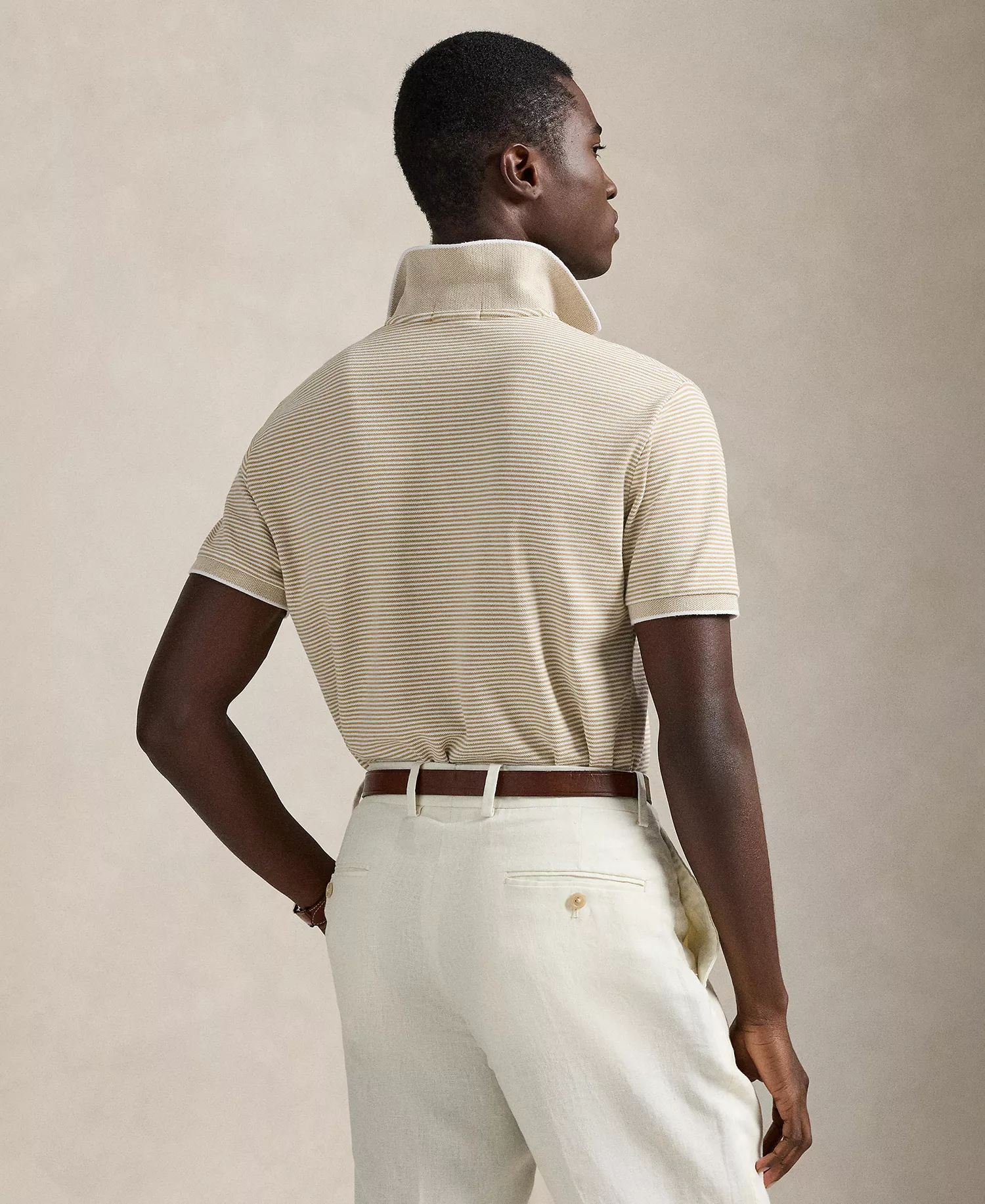 Men's Striped Stretch Mesh Polo Shirt - Classic Khaki - 2XL