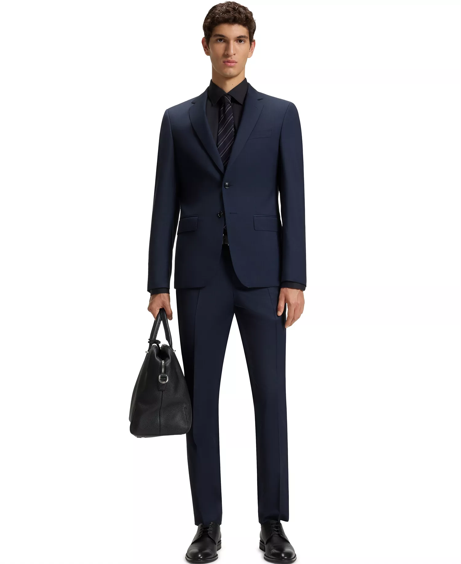 Men's Stretch-Cotton Regular-Fit Dress Shirt - Dark Blue - 15