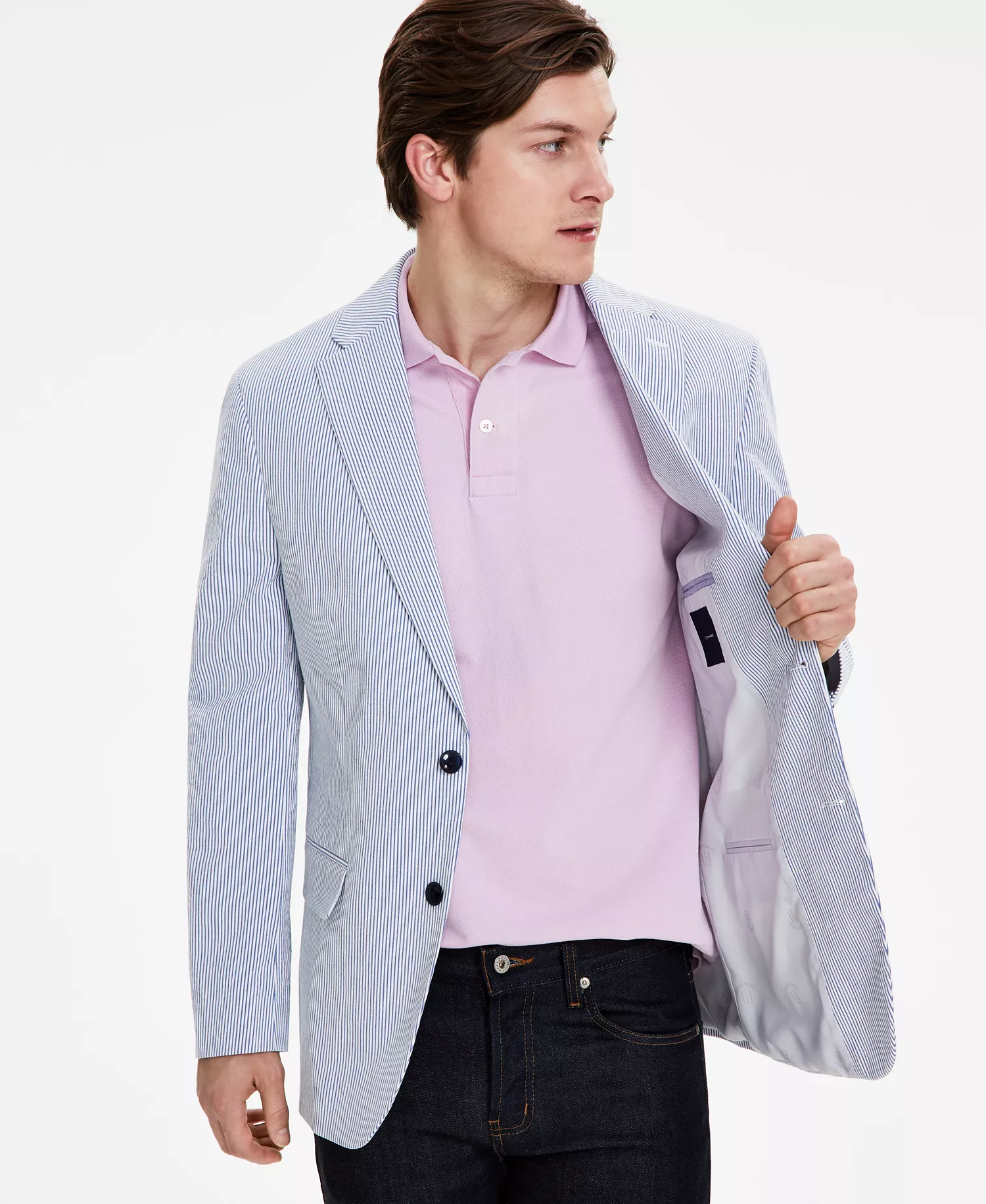 Men's Modern-Fit Seersucker Sport Coat - Blue/white - 36R