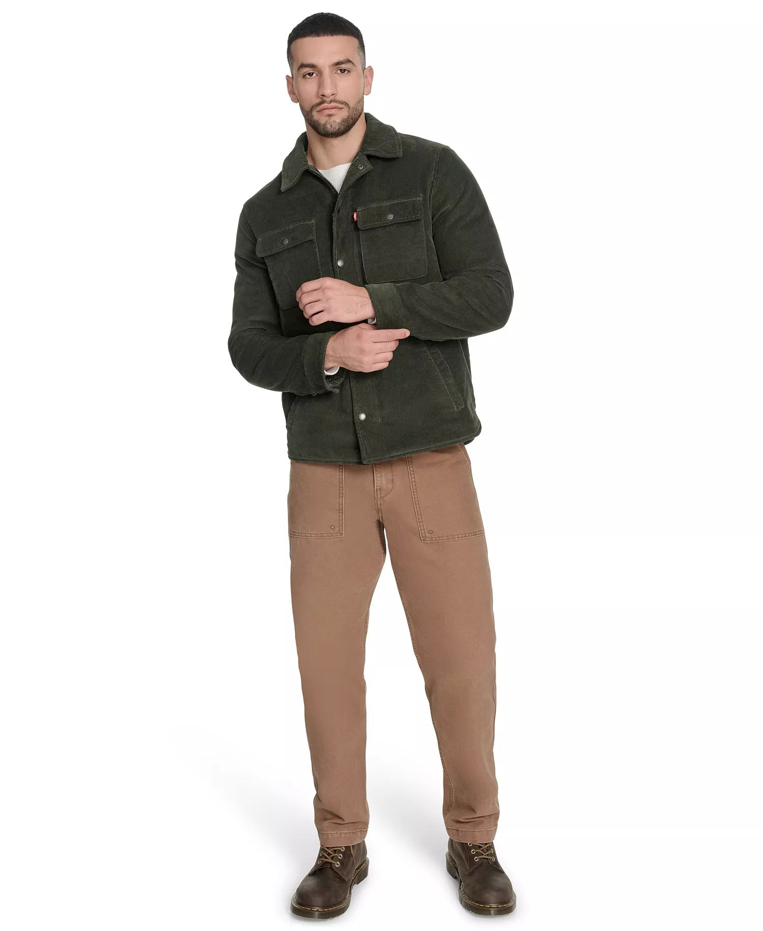 Men's Corduroy Plaid Lining Shirt Jacket - Green - 2XL