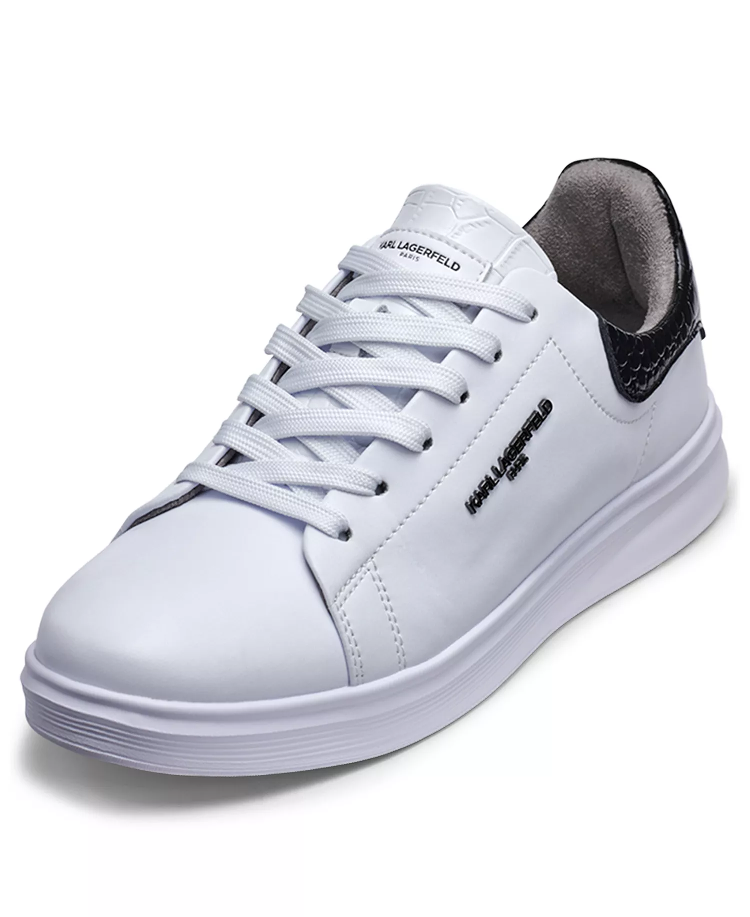 Men's Round Toe Leather Sneakers - White - 10M