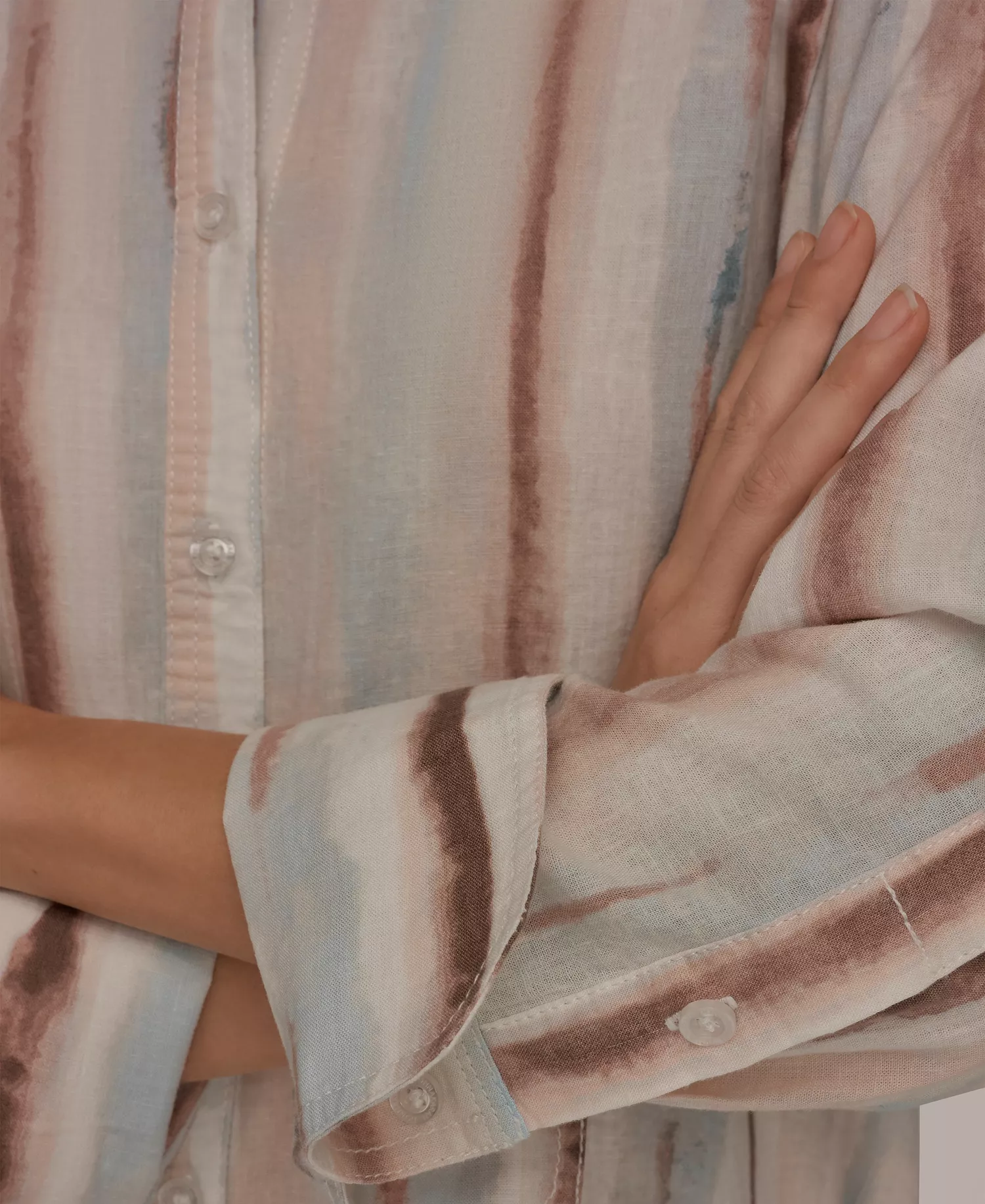 Women's Long-Sleeve Button-Down Shirt - Watercolor Stripe Print - L