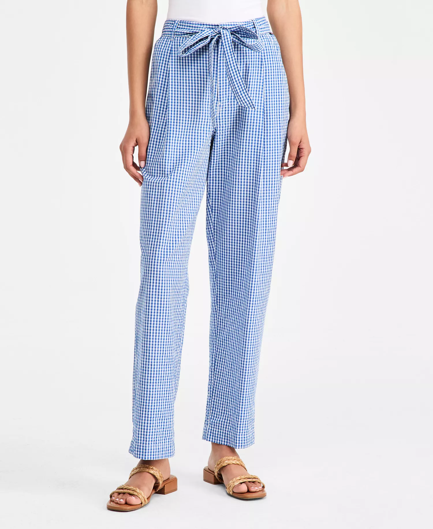 Women's Gingham Belted Tapered Pants - Blue Orbit - L