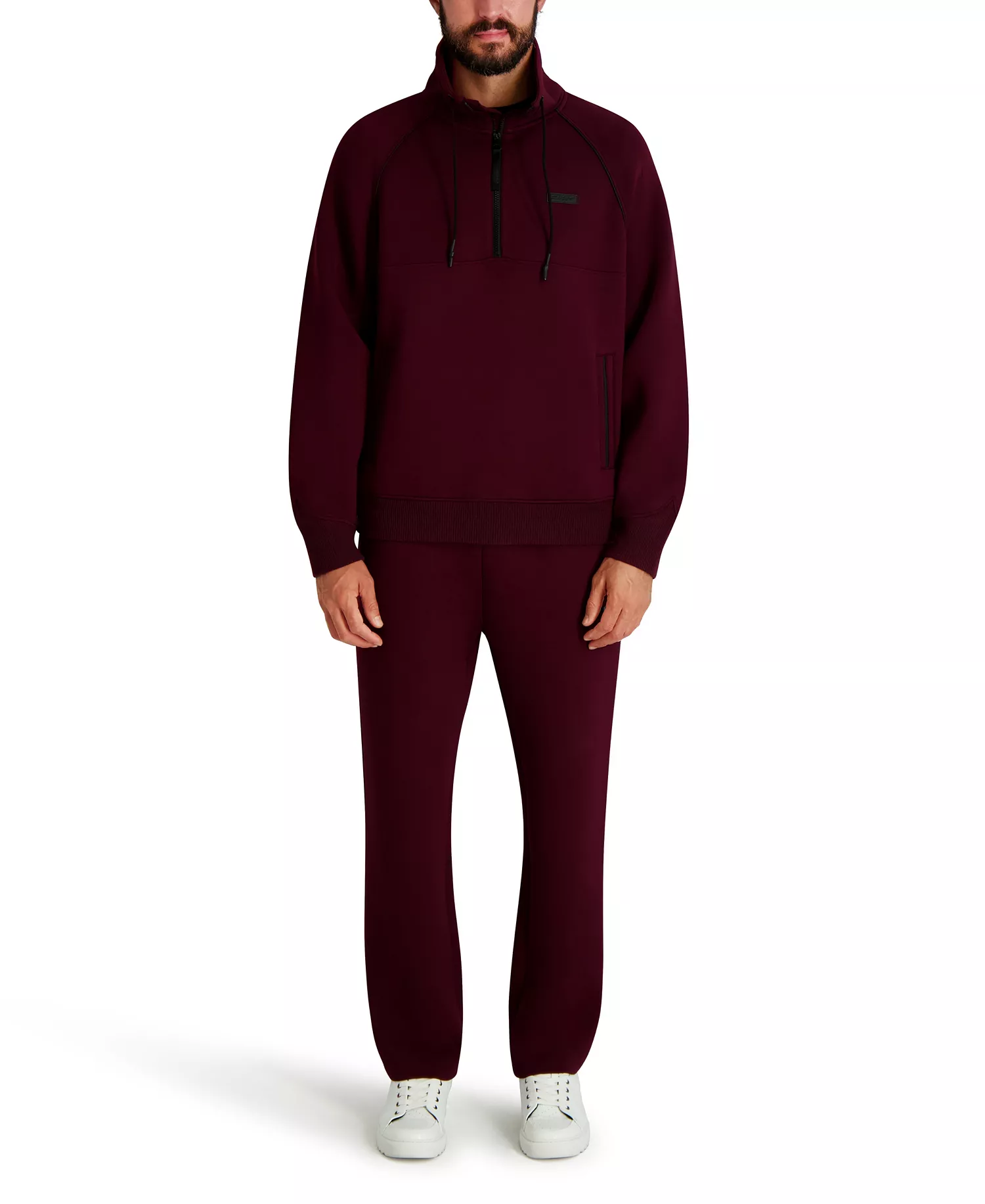Men's Stand Collar Half-Zip Sweatshirt - Wine - L